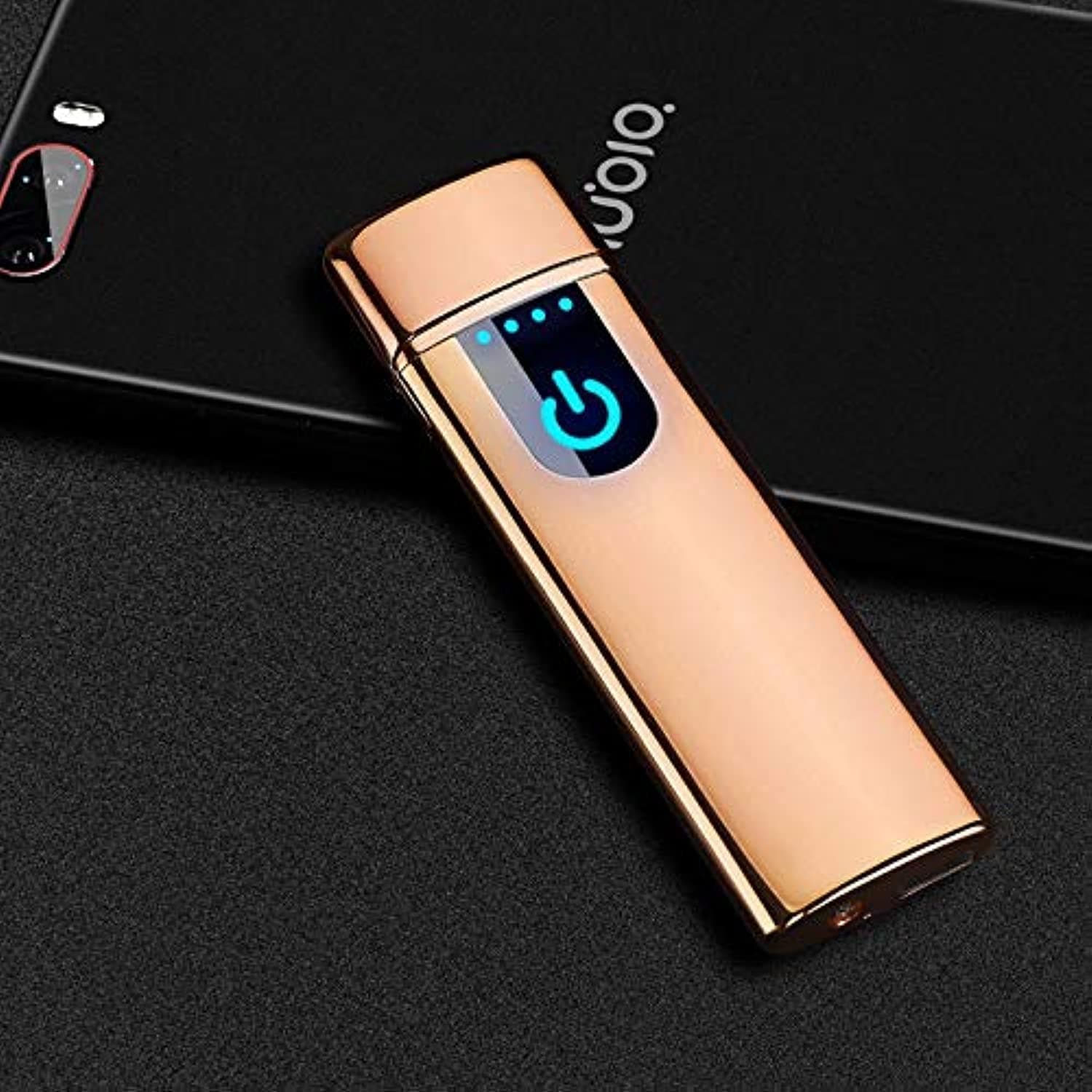 Rechargeable USB Electronic Lighter Fingerprint Touching LED Sensor Screen Double-sided Ignition Windproof Flameless Candle Lighter