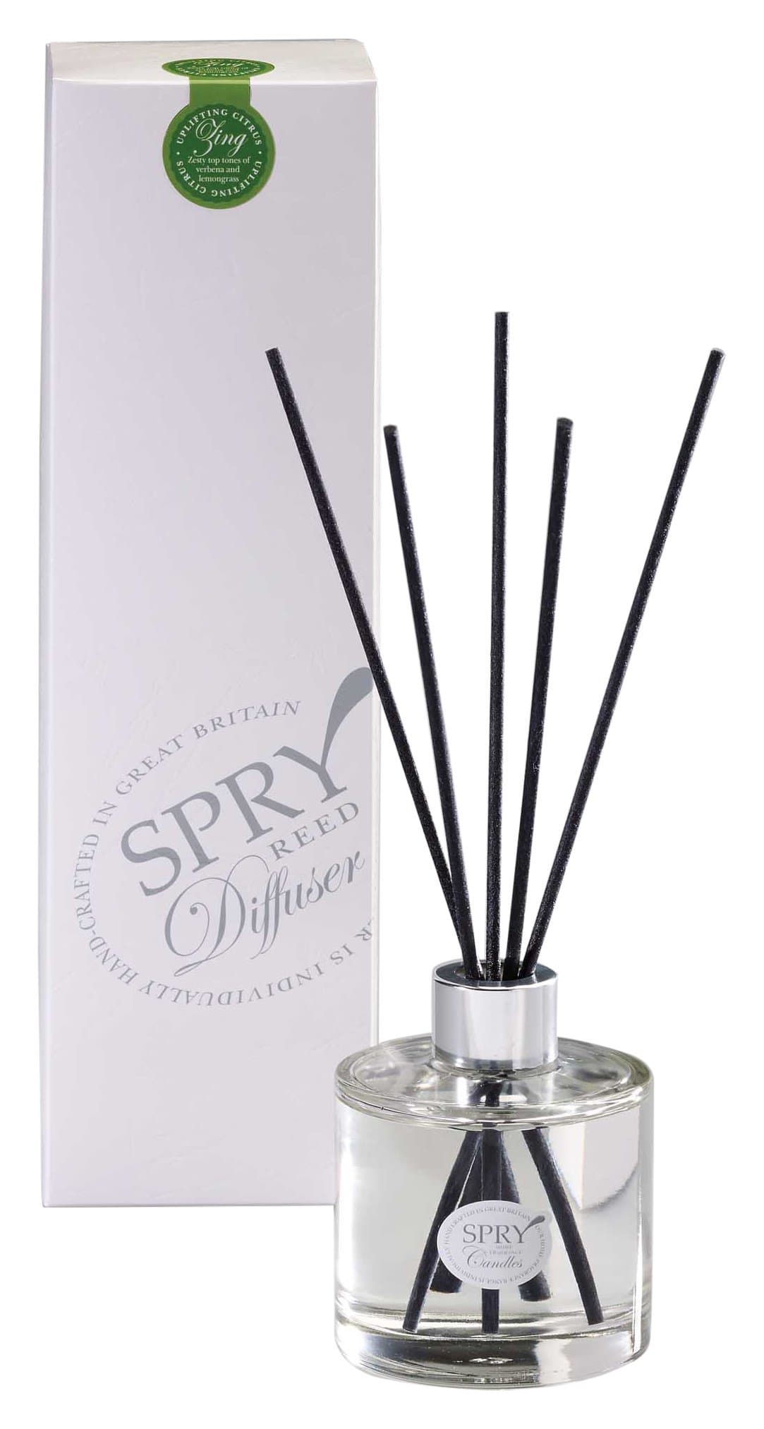 spry Candles Classic Clear Bottle Reed Diffuser, Zing