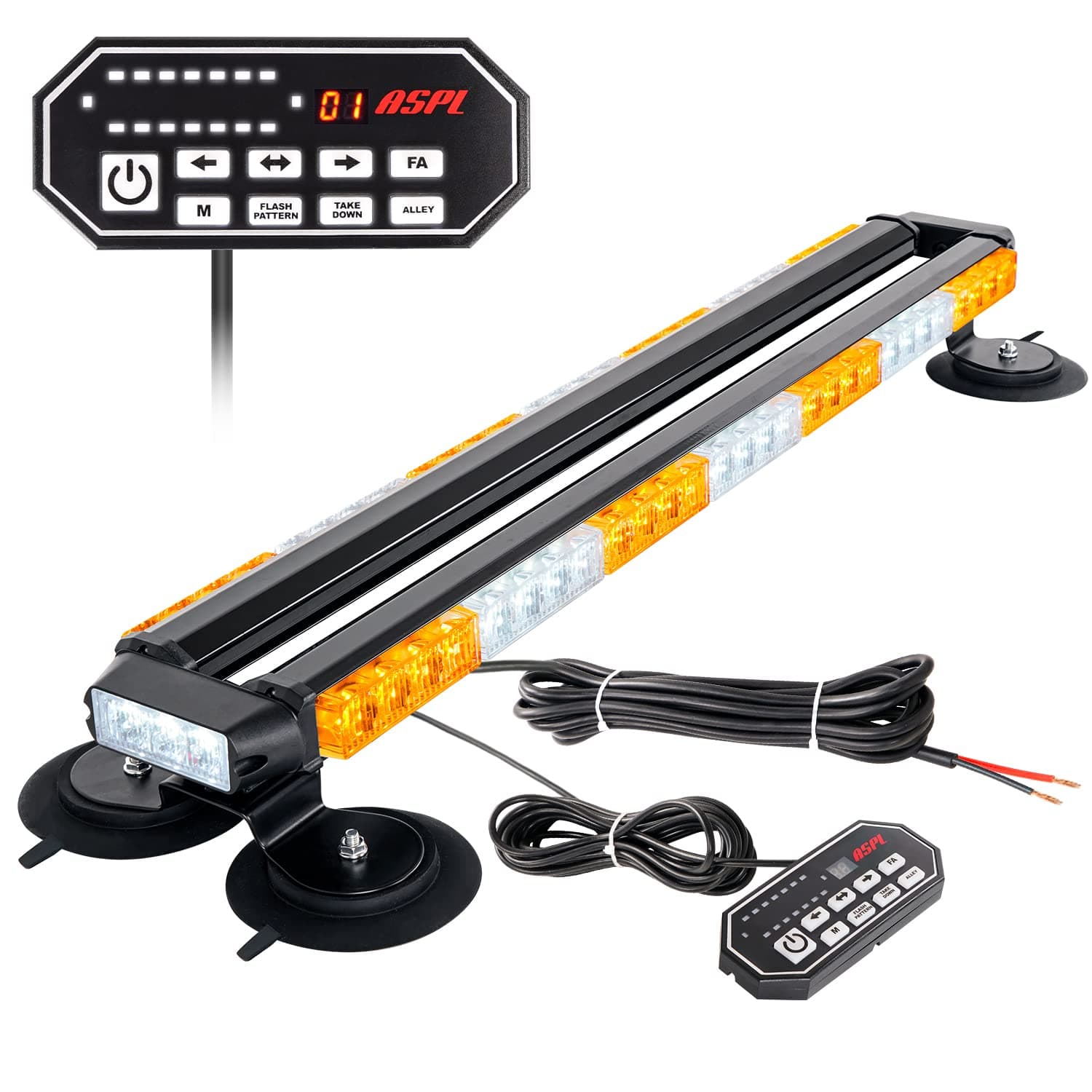 ASPL31" 62 LED Strobe Light Bar with Remote Control Double Side Flashing Emergency Warning Flash Strobe Light with 28 Strong Magnets for Safety Construction Vehicles Tow Trucks Pickup (Amber/White)