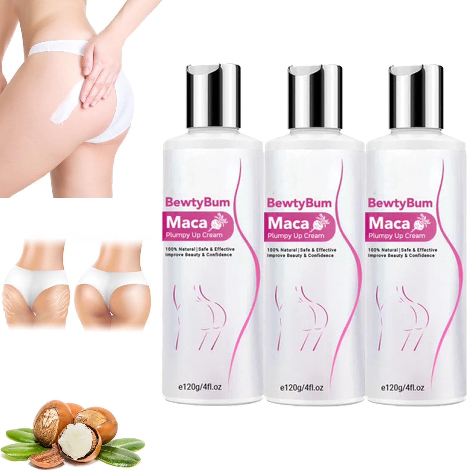 BewtyBum Maca Plumpy Up Cream - Bewtymax Plumpy Up Cream, Butt Enhancement Cream Fast Growth, Hip Lift Up Cream for Bigger Buttock (3PCS)