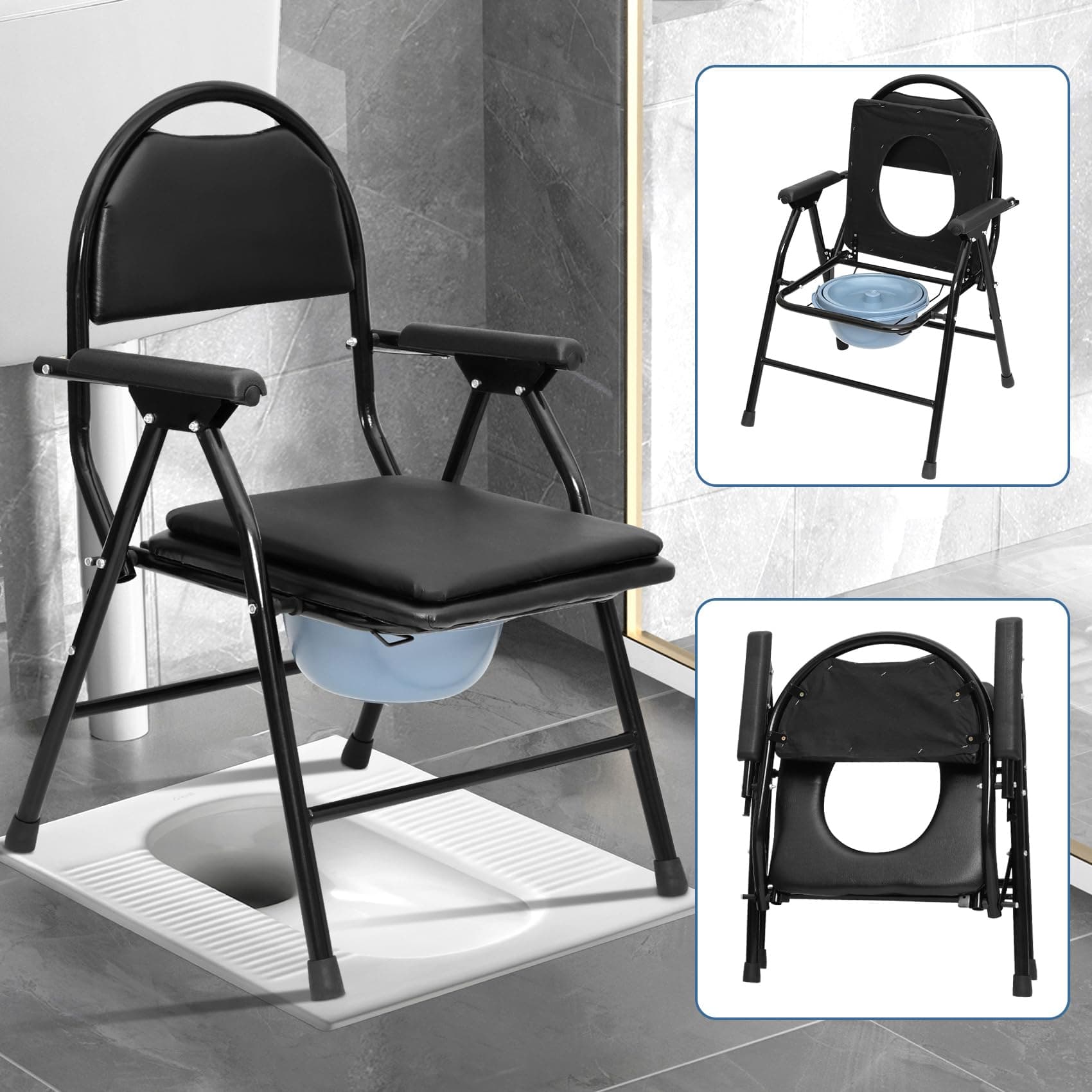 Bedside Commodes for Seniors with Armrests Backrest, for Elderly, Disabled, Pregnant Woman, Portable Toilet for Adults with Potty Folding Commode Chair,Adult Potty Chair for Home, Hold Up to 330 lbs