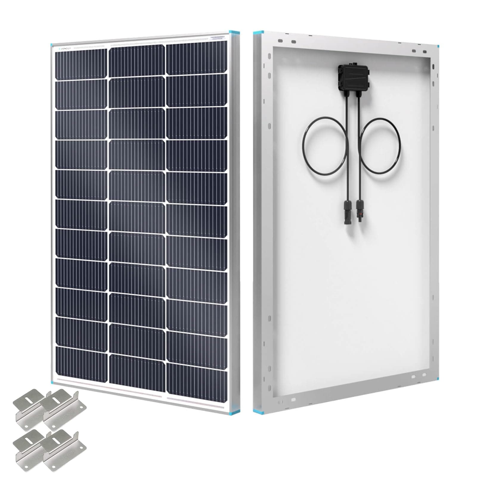 Solar Panel 100 Watt 12 Volt with Mounting Z Brackets, 16BB 100W N-type Solar Panels 25% High-Efficiency PV Module Power Charger for RV Marine Rooftop Farm Battery