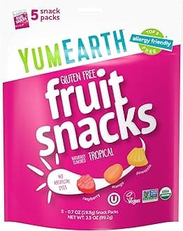 Organic Tropical Flavored Fruit Snacks, Individual Snack Packs, Allergy Friendly, Gluten Free, Non-GMO, Vegan, No Artificial Flavors or Dyes (5 Snack Packs)
