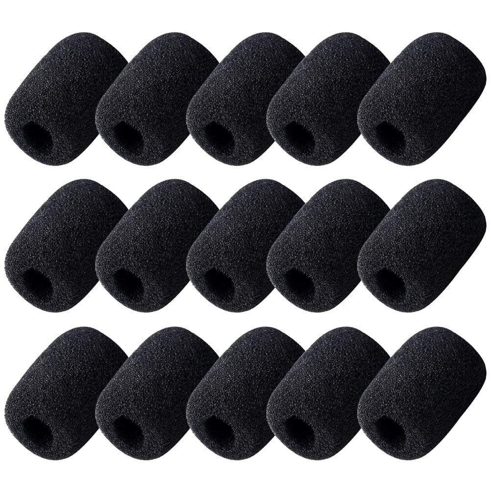 15 Pack Foam Microphone Windscreen, Lapel Headset Microphone Sponge Mini Foam Cover Shield Protection for Variety of Headset (Black)