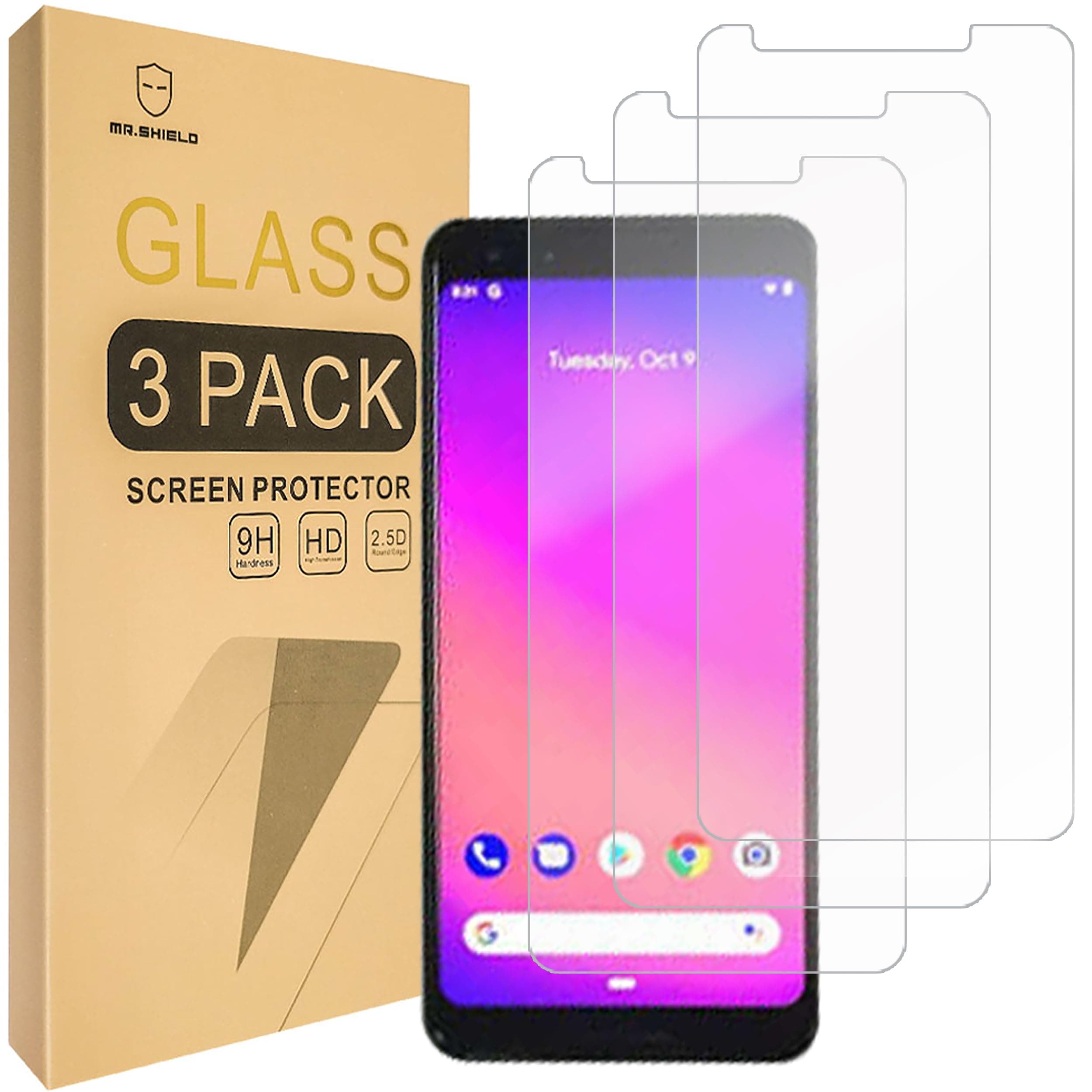 Mr.Shield[3-PACK] Designed For Google (Pixel 3a)[Tempered Glass] Screen Protector with Lifetime Replacement