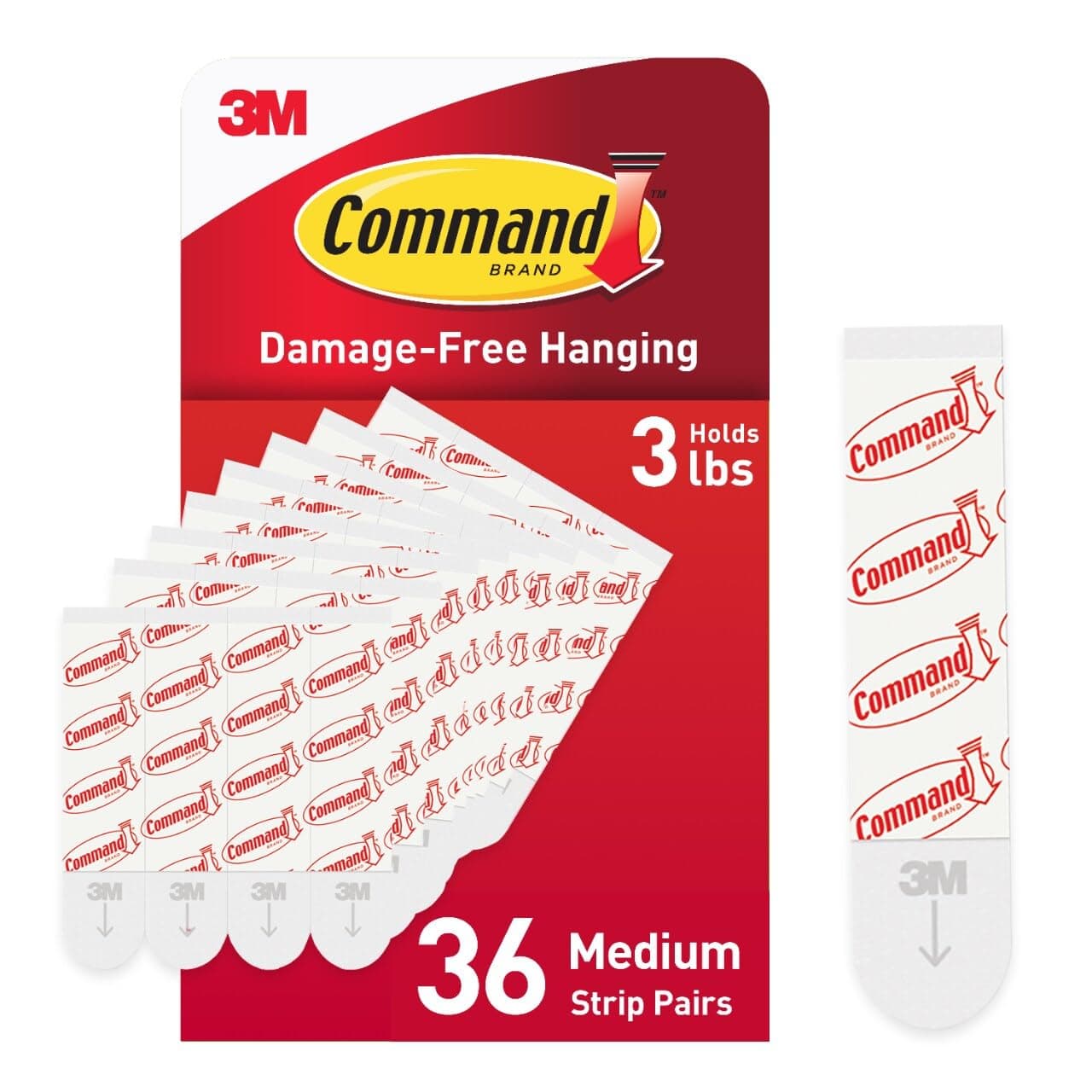 Command Medium Refill Strips, White, 36-Strips - Easy To Open Packaging