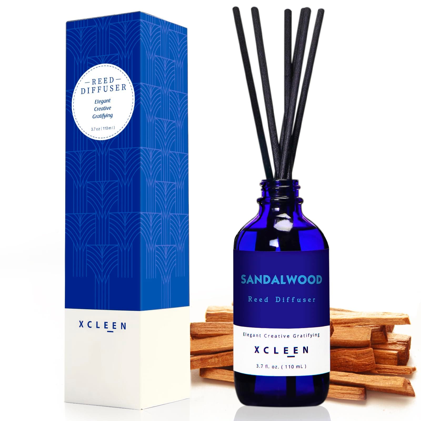 Xcleen Reed Diffuser Set with Sticks, Sandalwood Scented Oil Diffuser for Bathroom, Room Fresheners, Home Fragrance Bedroom Office Decor & Gift