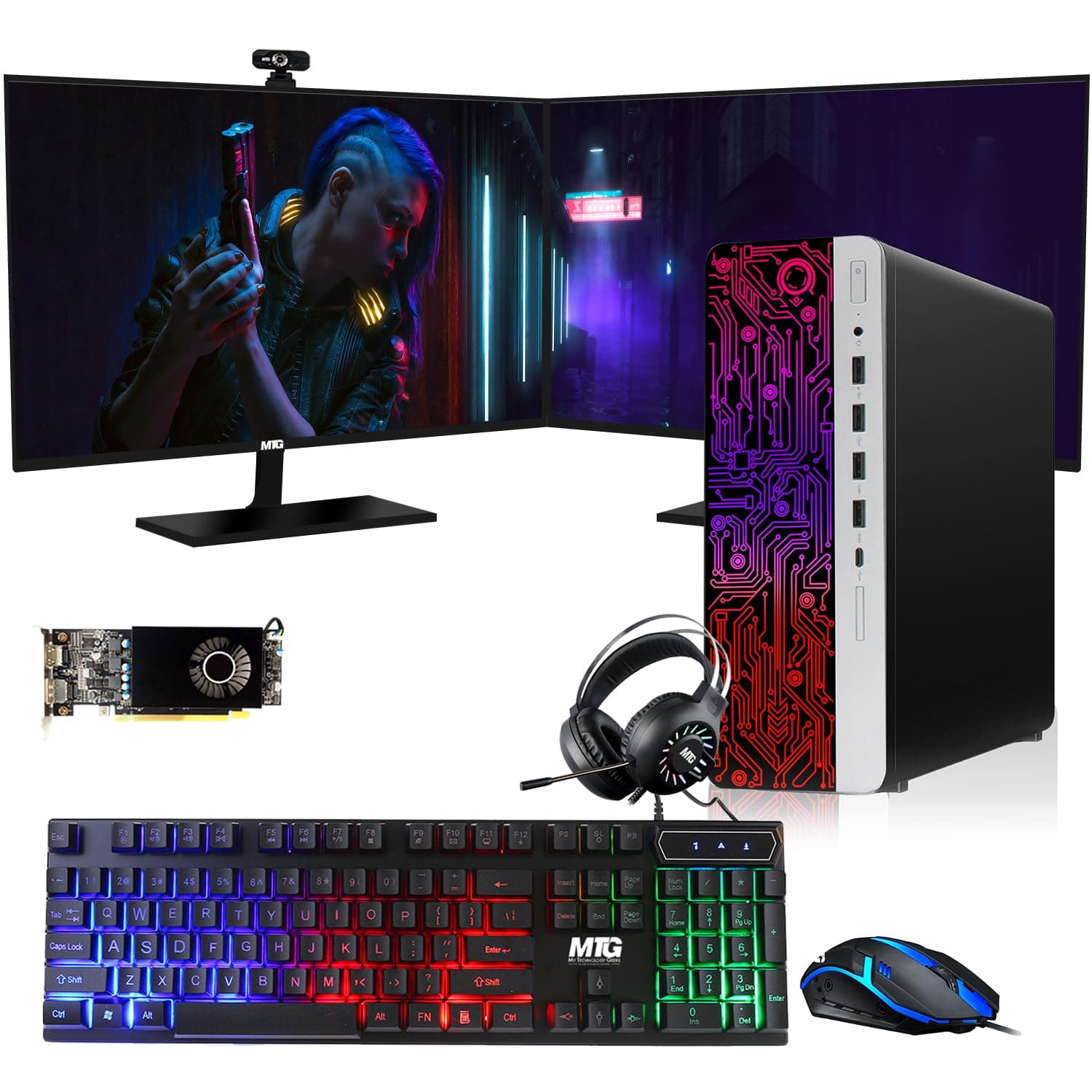 TechMagnet HP G3 Gaming Desktop PC, Intel Core i7 6th Gen, RX 550 Graphics, 16GB RAM, 1TB SSD, MTG New 24 Inch Dual Monitor, RGB Keyboard Mouse, RGB Headphone, Webcam, Windows 11 (Renewed)