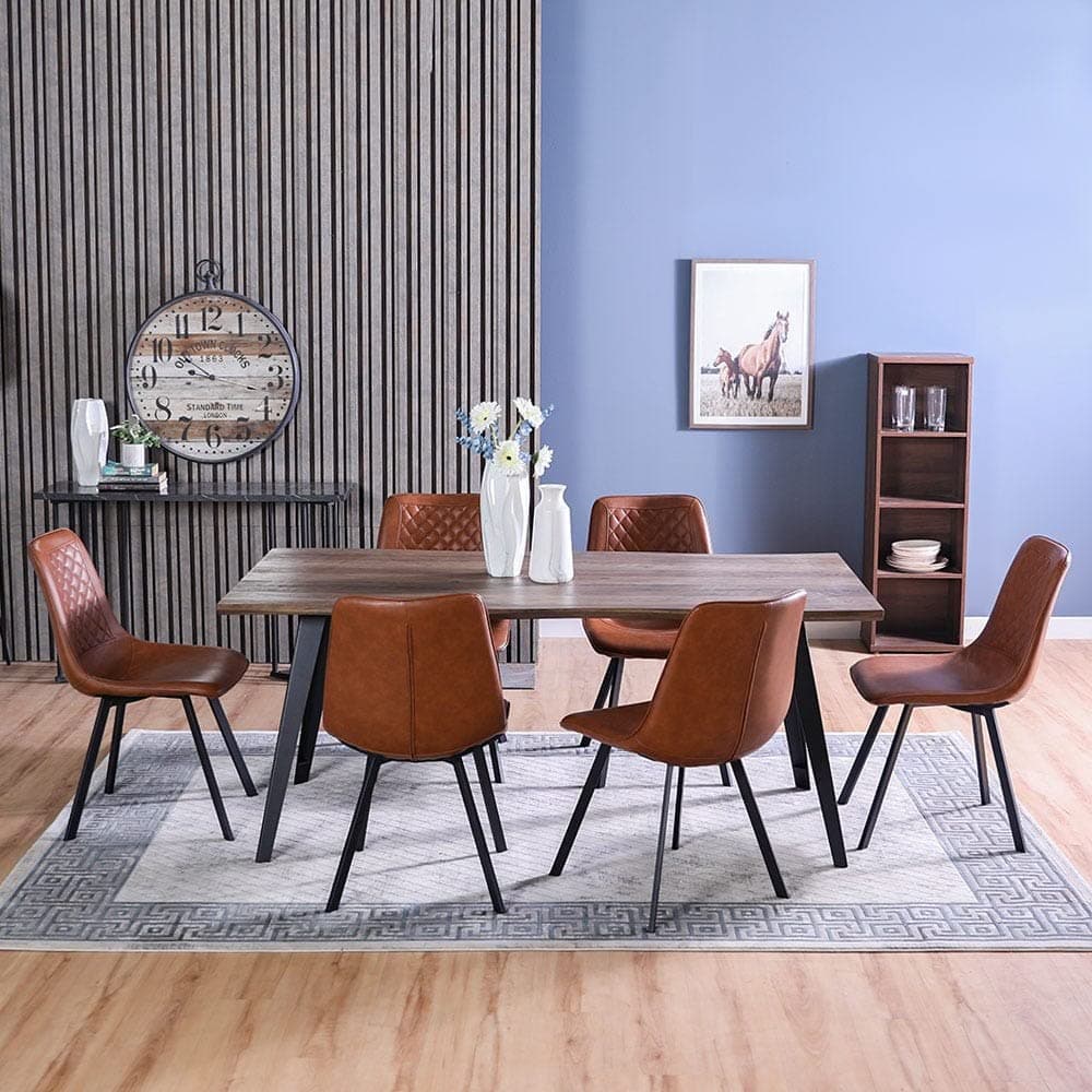Danube Home Gideon 7-Piece Rectangular Dining Set | Sturdy Kitchen Dining Table With 6 Dining Chairs | 1+6 Seater Modern Design Furniture For Home-88x180x76 Natural Oak/Brown
