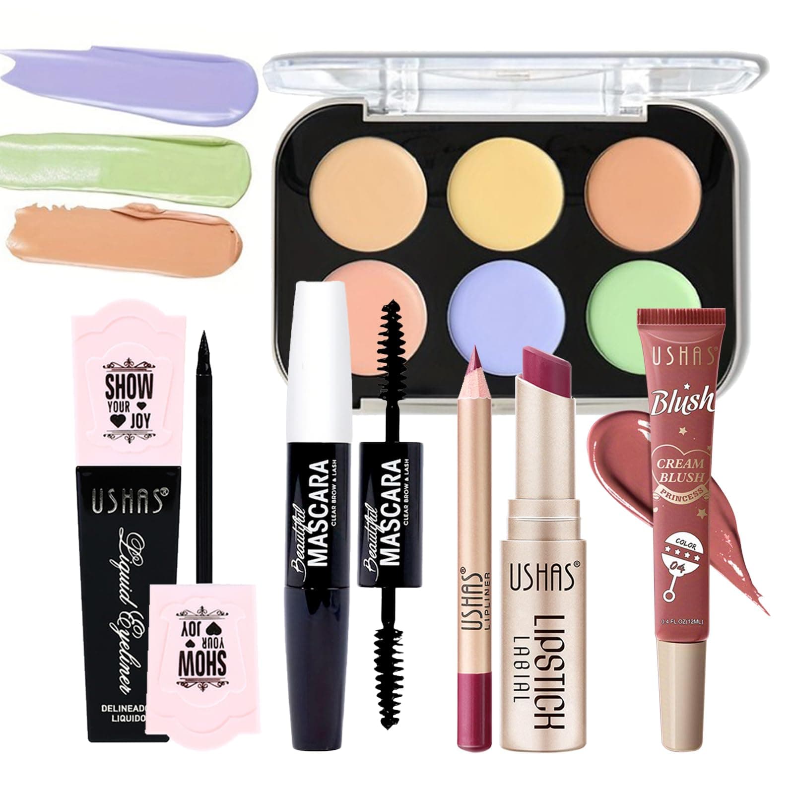 Joyeee Makeup Gift Set, 6PCS Full Kit Come with Concealer Palette Lipstick Eyeliner Mascara Blush, for Face Eyes Lip Makeup, Complete Starter Bundle for Women and Girls, Portable Beauty Travel Package