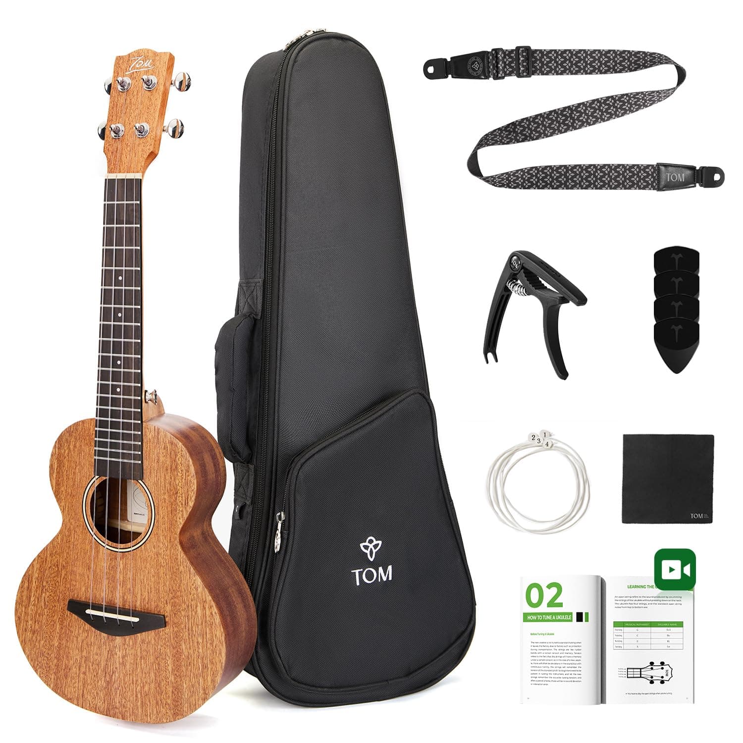 TOM 23" Concert Ukulele for Kids, Beginners - Solid Mahogany Top with Low Action for Easy Play, All-In-One Kit with D'Addario Strings, Perfect for Travel, Learning & Gift (AM3-Concert)