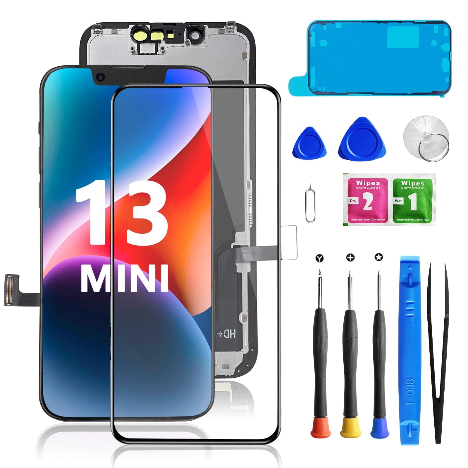 for iPhone 13 Mini Screen Replacement 5.4 inch, 3D Touch LCD Display Digitizer Assembly with Repair Tools,Compatible Model A2481, A2626, A2628, A2629, A2630