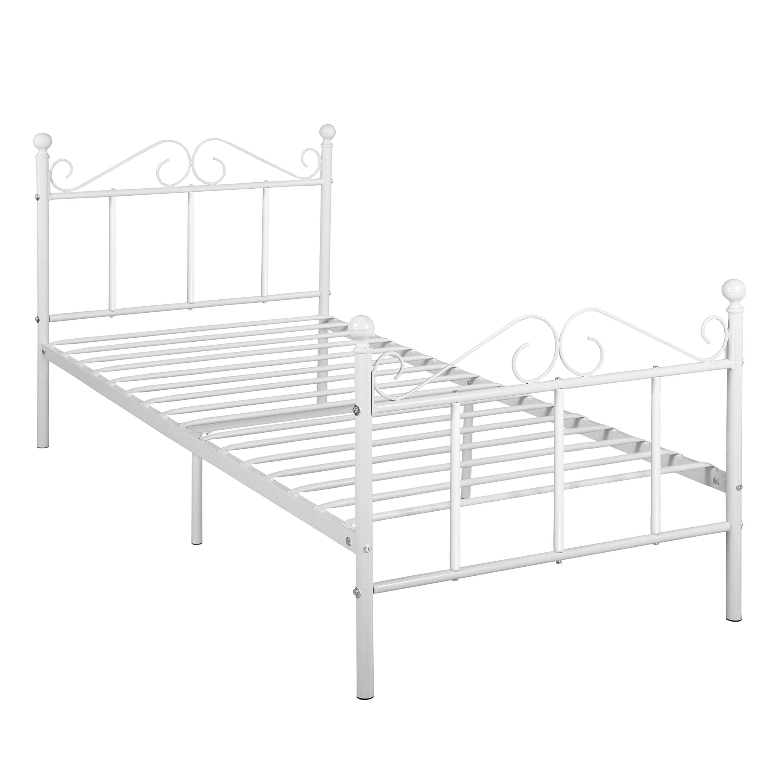GreenForest Twin Bed Frame No Box Spring Needed, Easy Assembly Metal Platform Bed with Headboard and Footboard, White