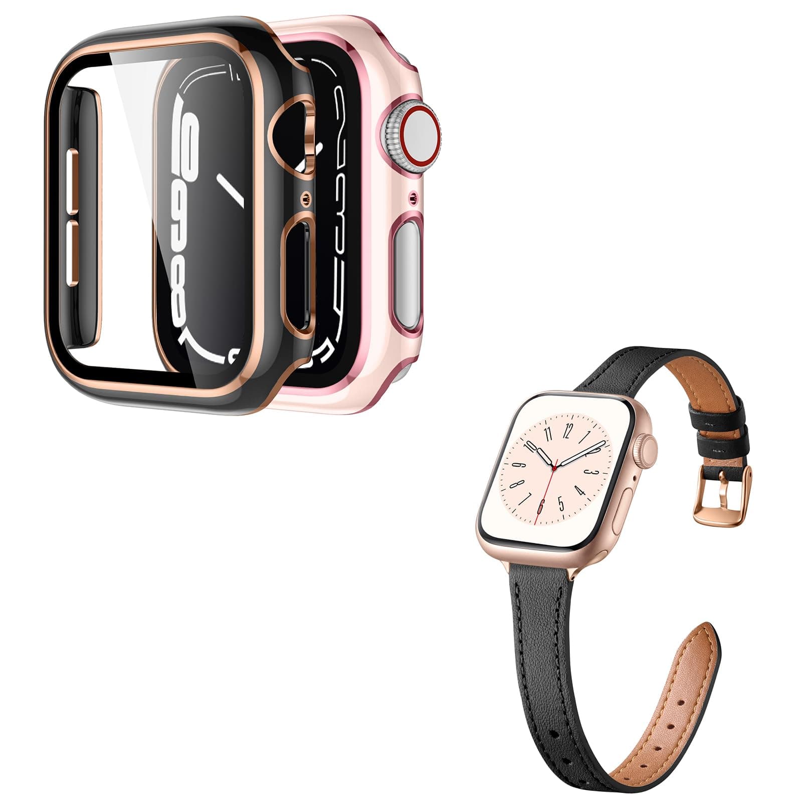 Charlam2Pack Apple Watch Case 40mm with Screen Protector & Slim Leather Band for iWatch SE Series 6 5 4