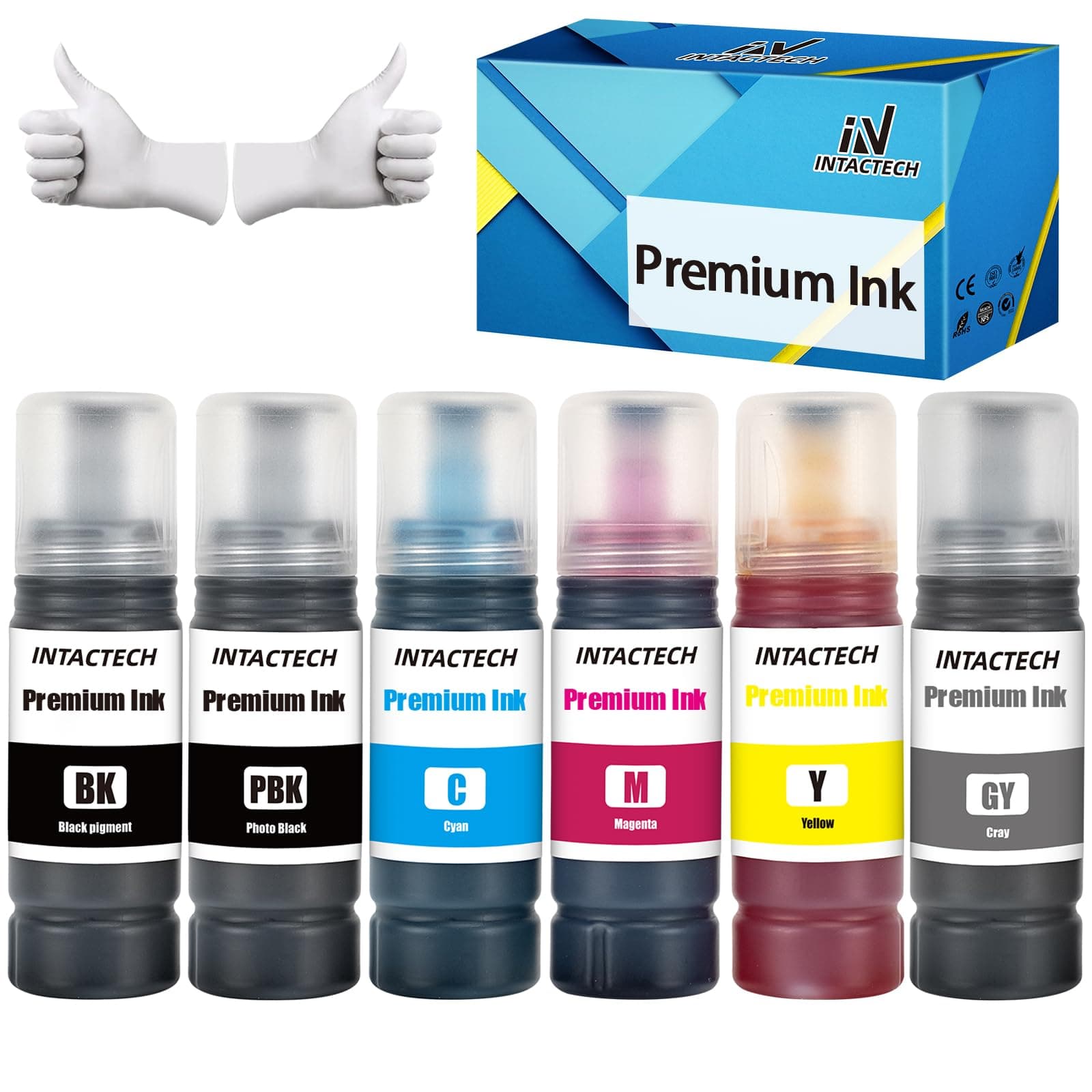 6-Pack Compatible Ink Refill Bottles for ET-8500 ET-8550 – High Capacity 6-Color Replacement Ink Set (Black, Photo Black, Cyan, Magenta, Yellow, Gray)