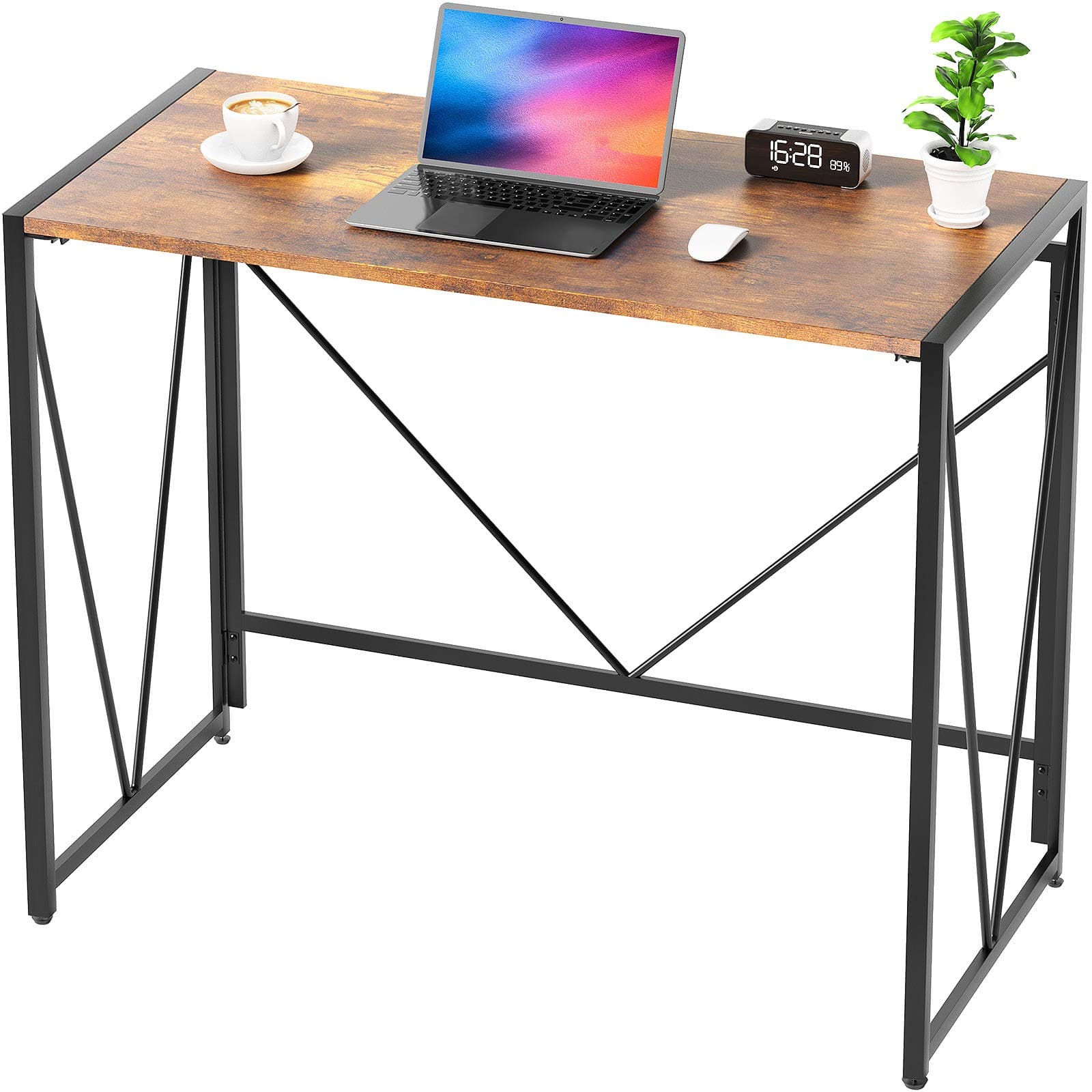 NOBLEWELL Computer Desk, Easily Assembled Folding Desk, Solid Sturdy Office Desk with L100 x W50 cm x H75cm, Wood Home Office Desk for Working, Study, Writing, etc. Rustic Brown