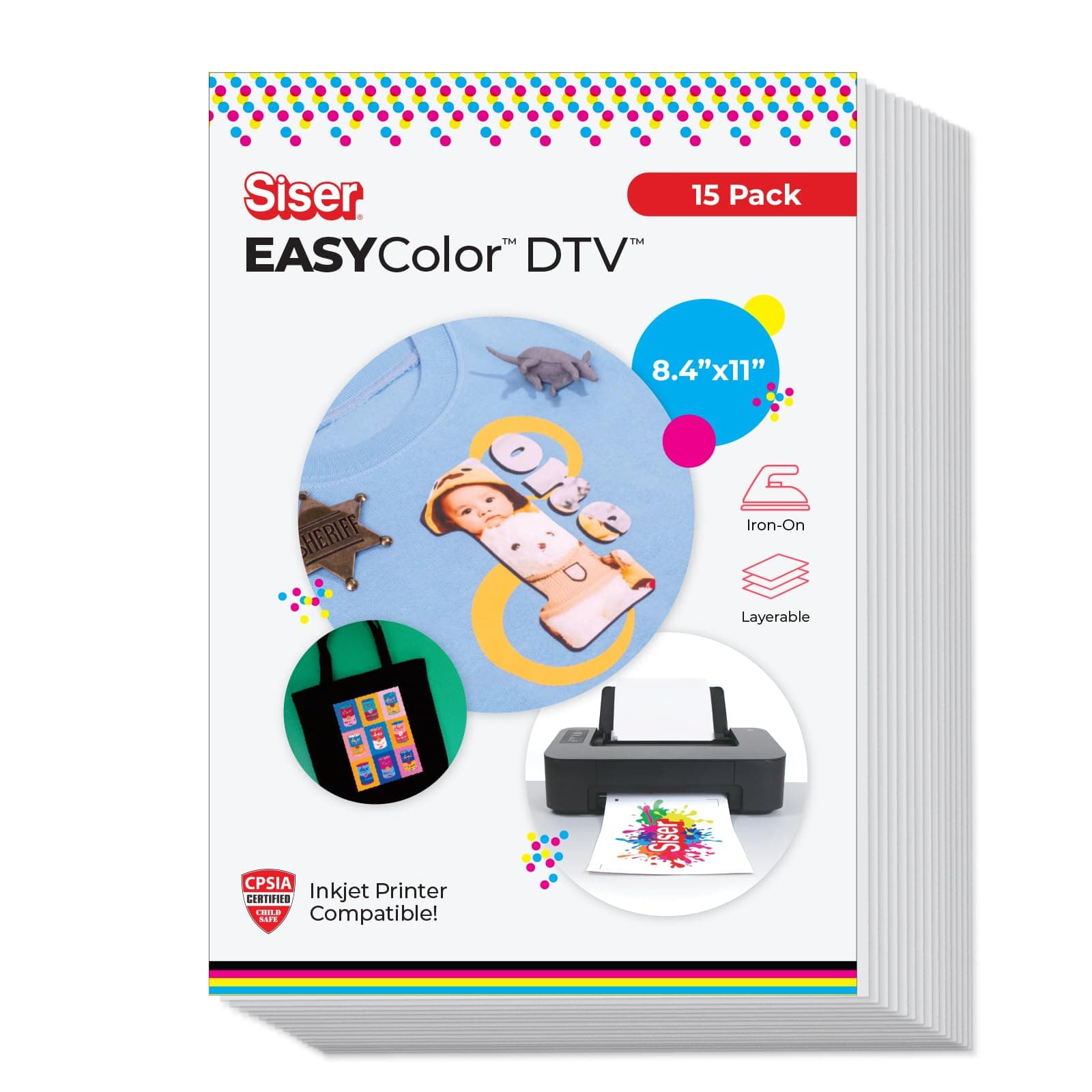 EasyColor DTV 8.4'' x 11'' Sheets - Inkjet Printer Compatible Heat Transfer Vinyl (15 Sheets)