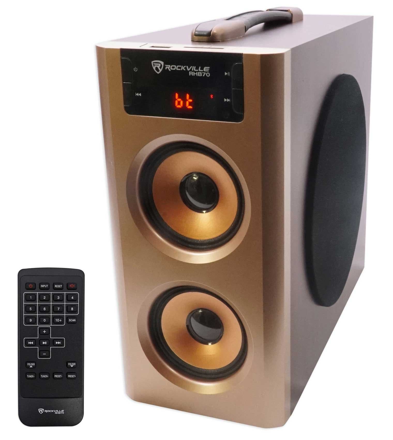 RHB70 Home Theater Compact Powered Speaker System, Bluetooth/USB/SD/FM, 4" Subwoofer, 2.1 Channel, 100W Peak, Cherry Wood Finish, for Home Entertainment