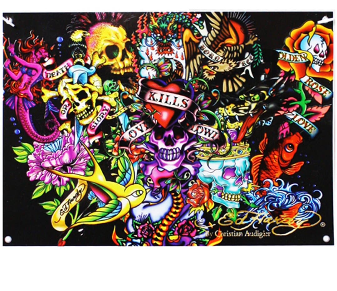 Ed Hardy Collage 7' X 5' Polyester Wall Banner