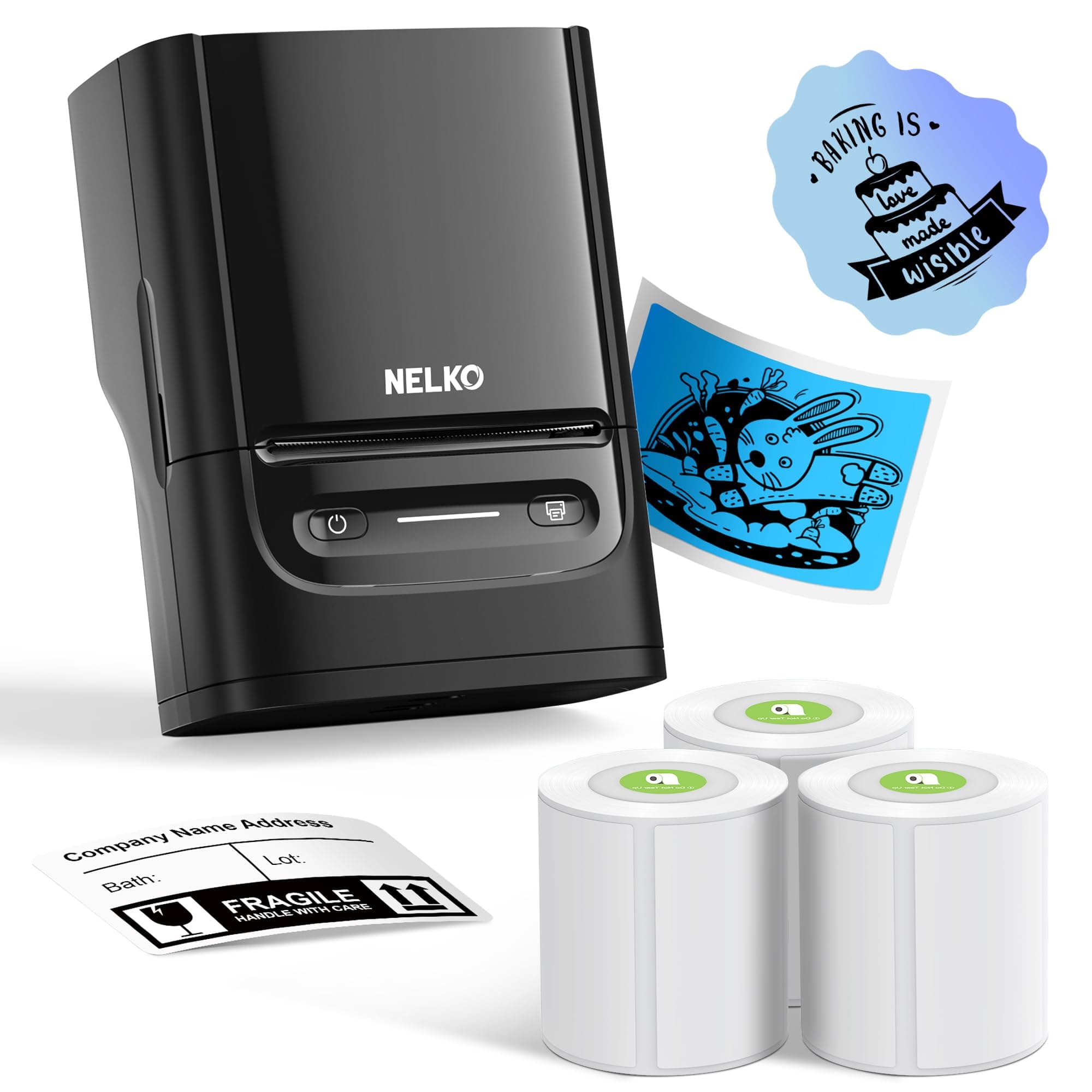 Nelko Label Maker Machine with Tape, PM220 Bluetooth Label Printer, 2 Inch Portable Thermal Printer for Small Business, Logo, Clothing, Sticker Printer for Phones & PC, with 3 Labels, Black