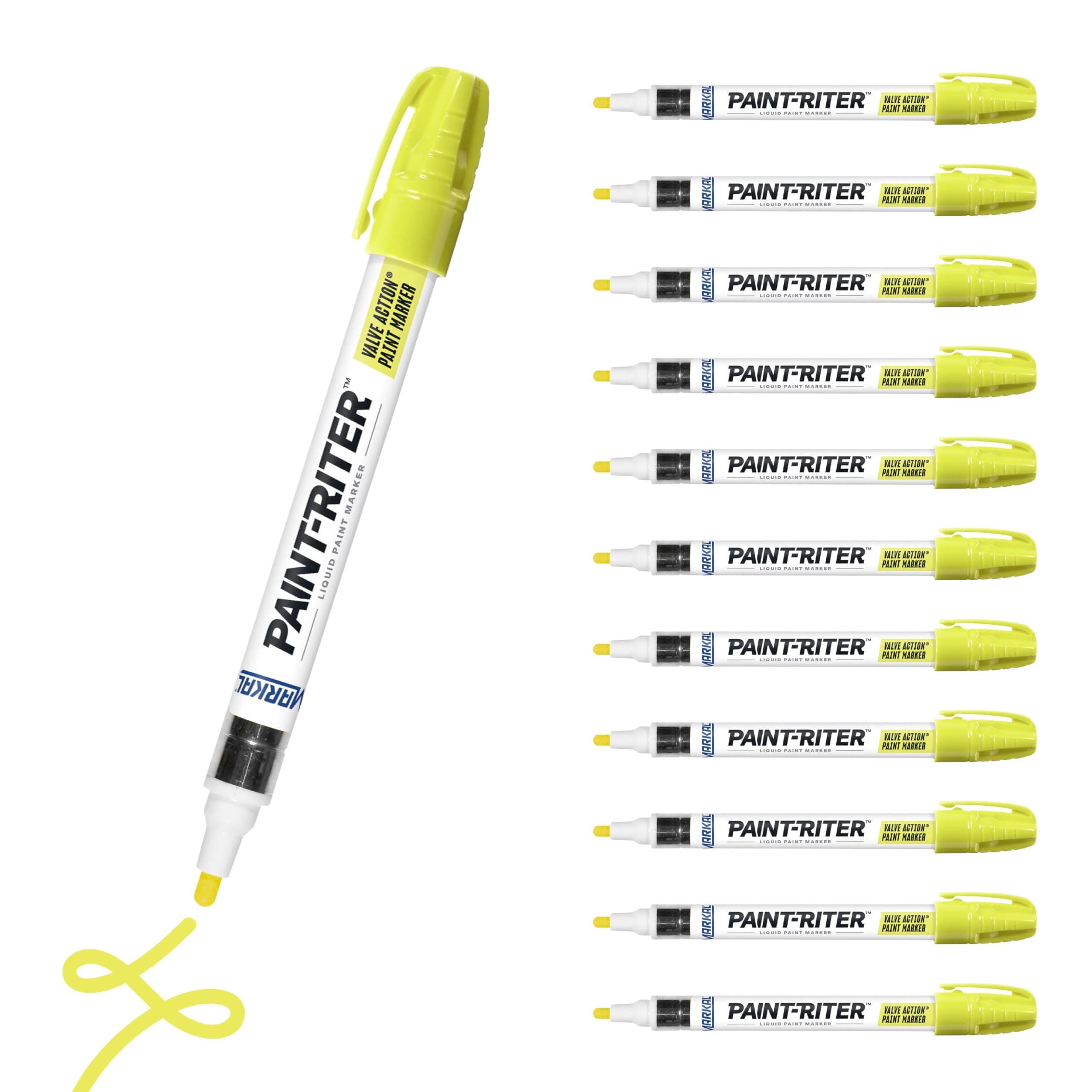 97050 Paint-Riter+ Valve Action Marker, Versatile Surface Compatibility, Bold Mark Size 1.8", Fluorescent Yellow 12-Pack