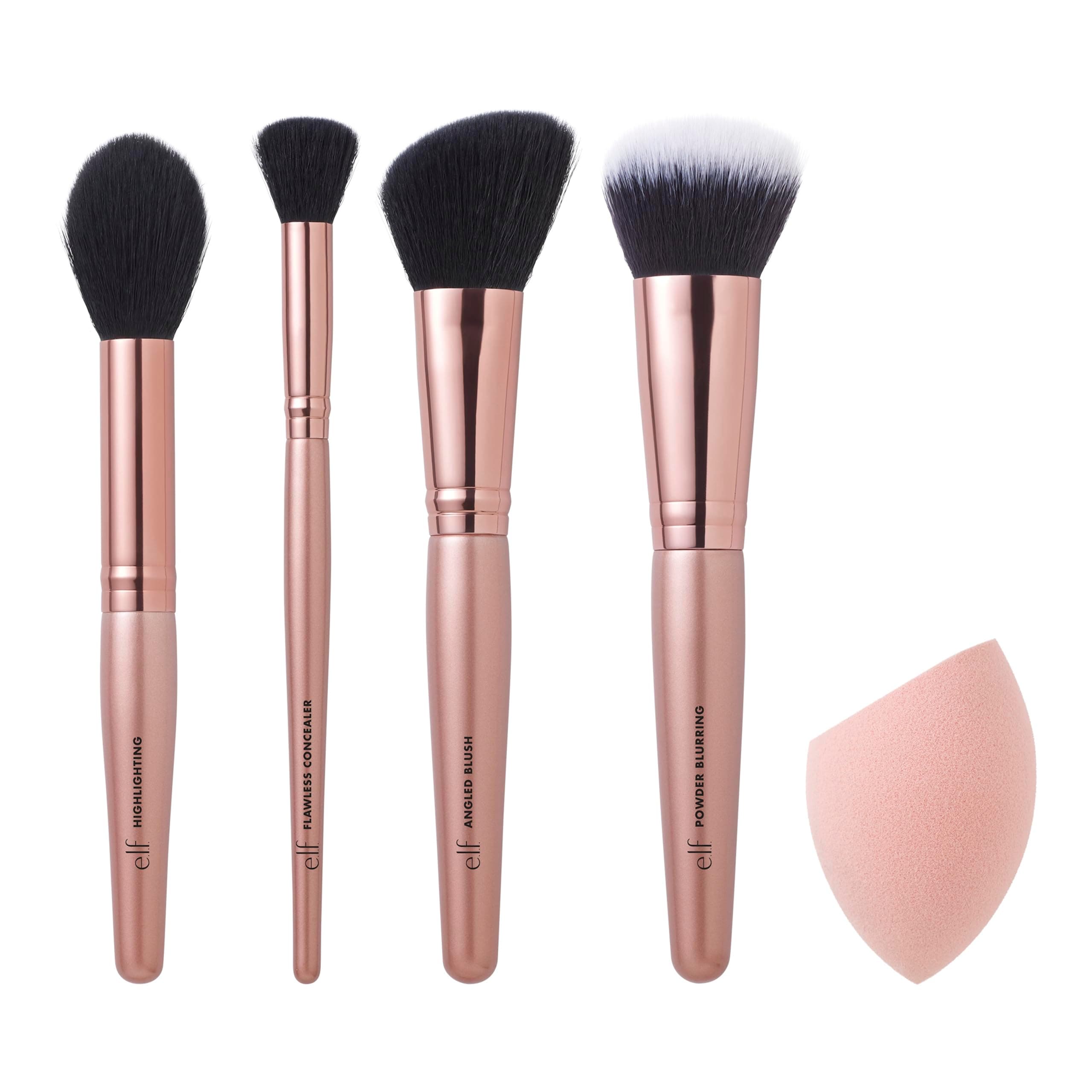 Full Face Makeup Brush & Sponge Set, Tools For Concealer, Powder, Highlighter, Blush & More, Made With Synthetic Bristles, Vegan & Cruelty-Free