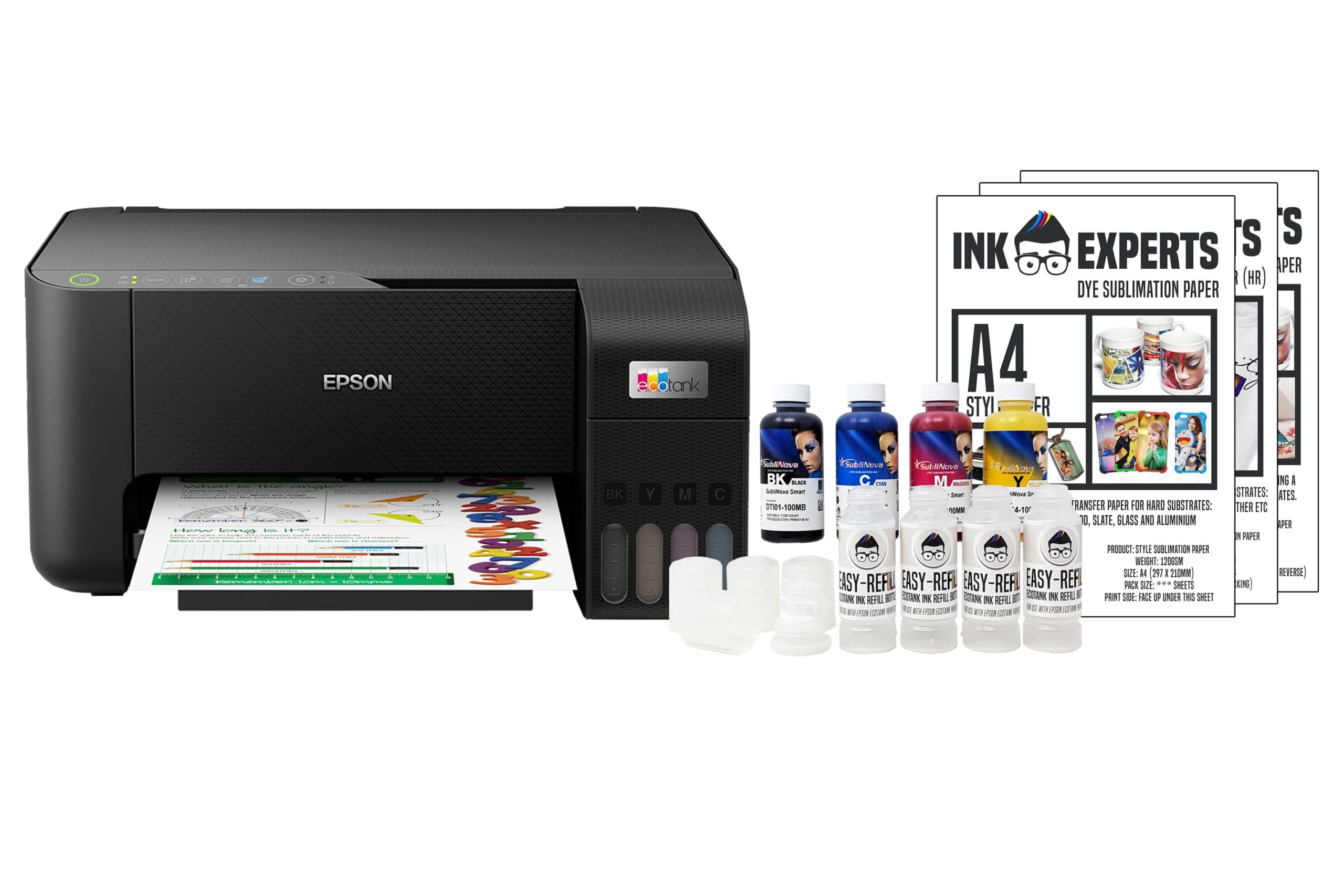 Dye Sublimation A4 Printer Bundle - Windows Compatible with Epson ET2860 Series inc. Printer and Inktec Sublinova Inks