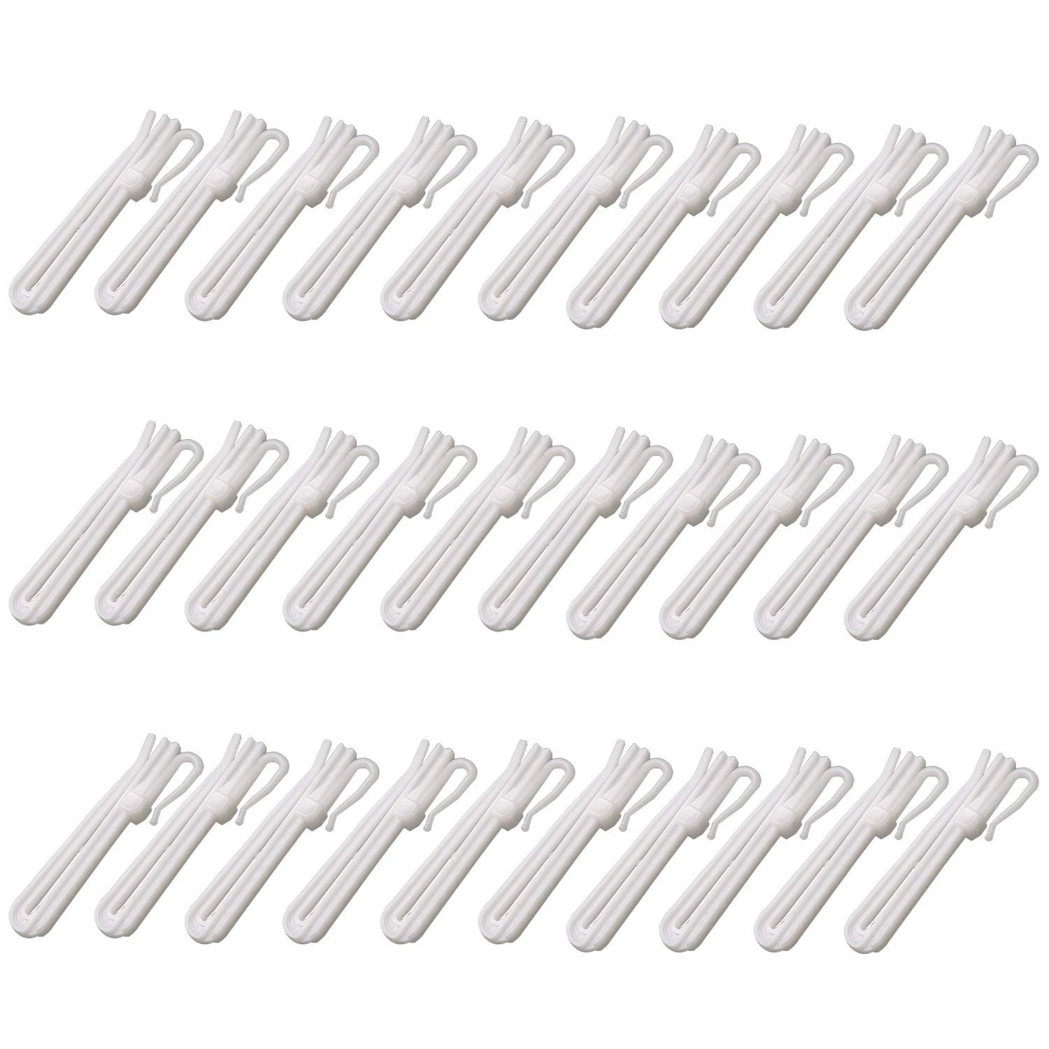 LumenTY 30 pcs PC Plastic Adjustable Locking Shower Curtain Hooks - Clever Design Easy to Install 8.5 cm Pinch Pleat Drapery Tape Flat Panel Clip Hook White