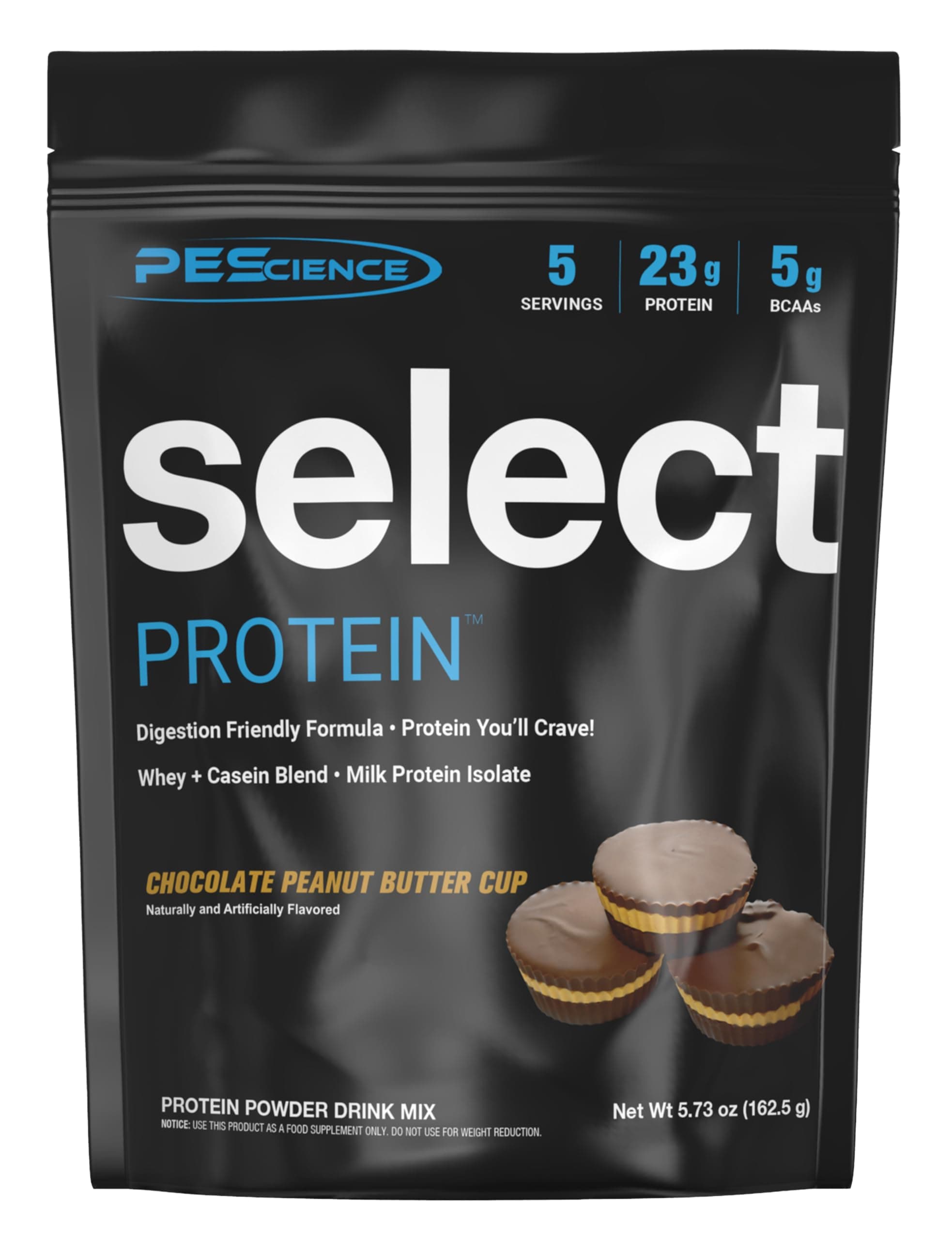 PEScience Select Protein Powder, Whey and Casein Blend, Lean Protein Powder for Women and Men, Low Calorie, Low Carb, Keto Friendly, Gluten Free, Chocolate Peanut Butter Cup - 5 Servings