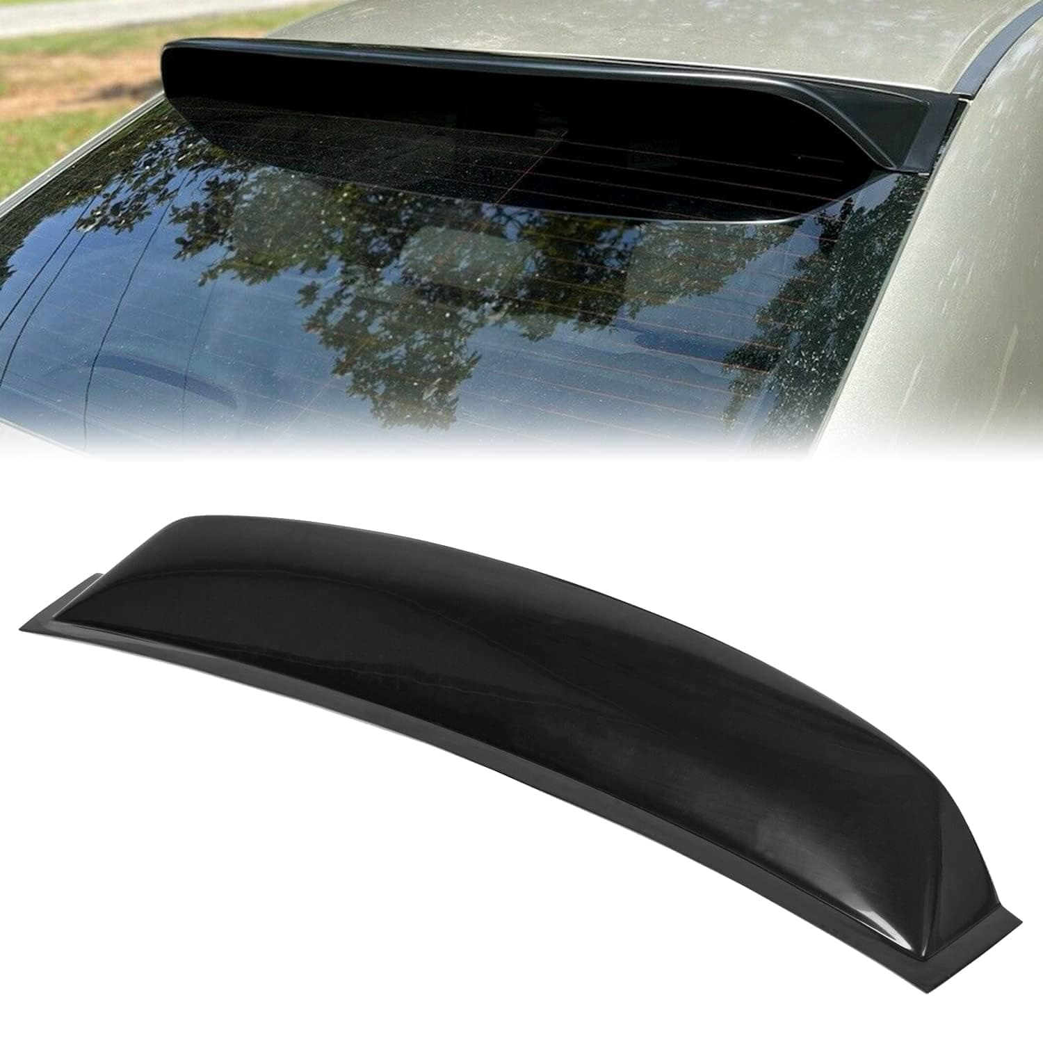 Roof Spoiler Compatible with 2006-2015 Honda Civic 4DR Sedan, Window Deflector Black Rear Visor Vent Wing, ABS Guards Shade