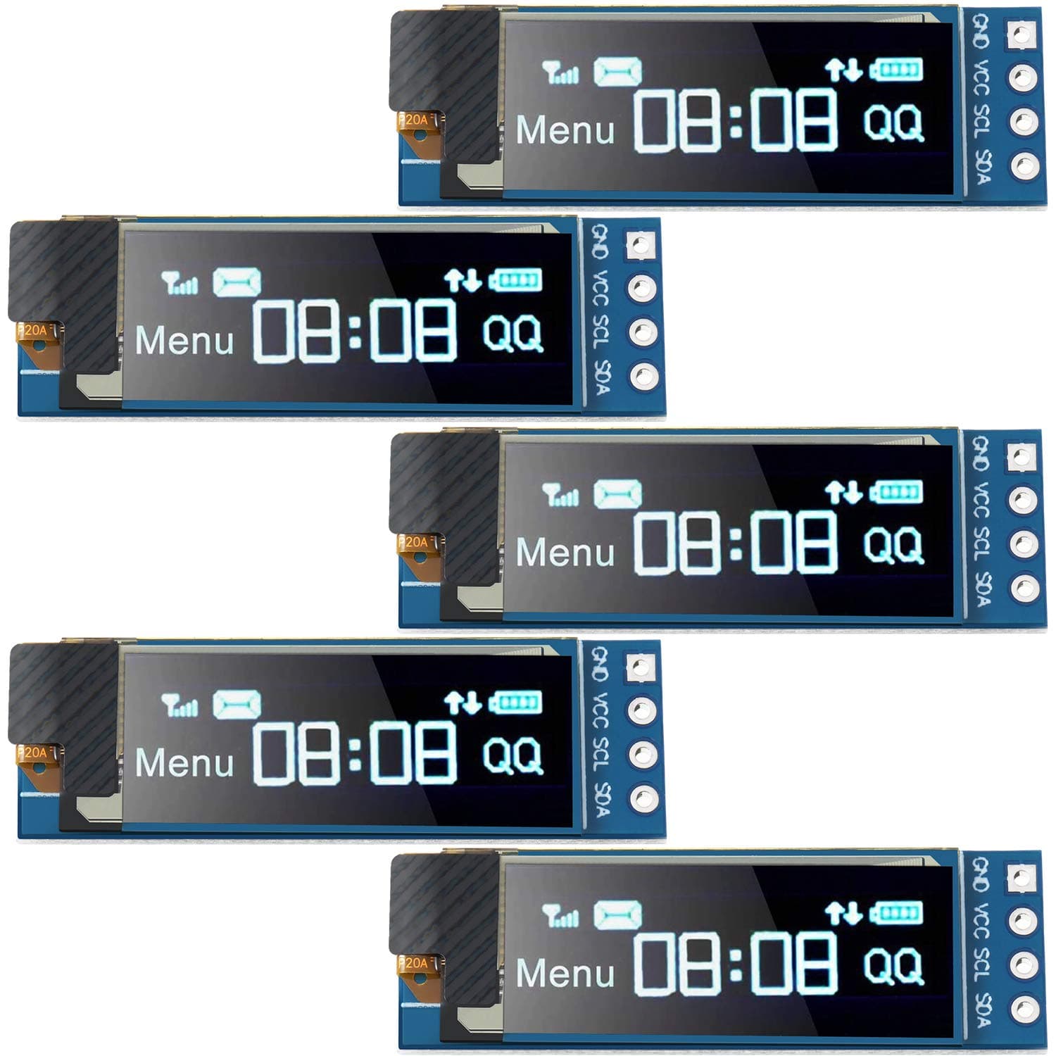 5 Pieces I2C Display Module 0.91 Inch I2C OLED Display Module I2C OLED Screen Driver DC 3.3V to 5V (Blue Display Color)