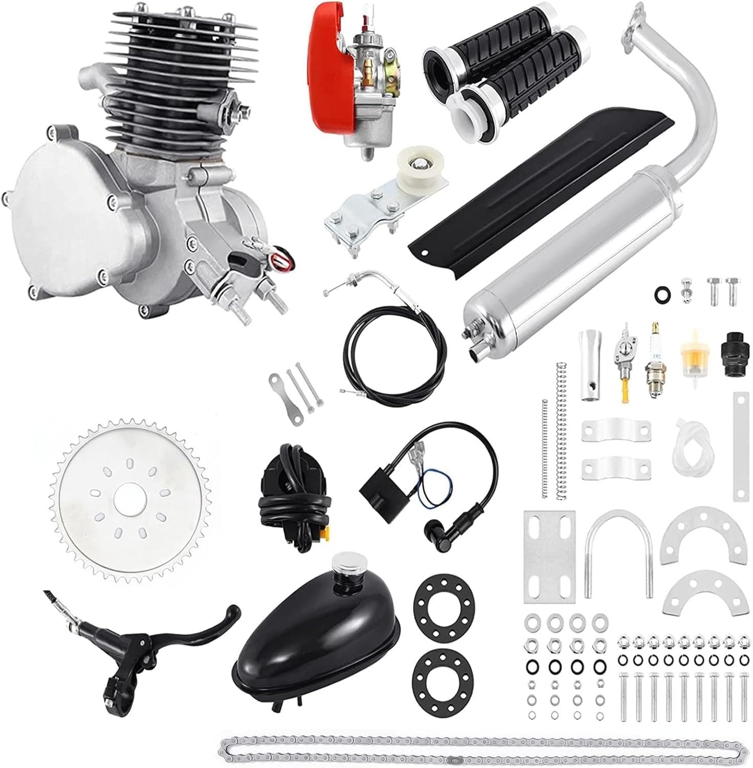 Upgraded 100cc Bicycle Engine Kit 2 Stroke Bicycle Motor Kit Low Fuel Consumption Bike Engine Kit Air Cooling Bicycle Engine Kit 2024 New Motorized Bike Kit 36/44 Teeth Full Set