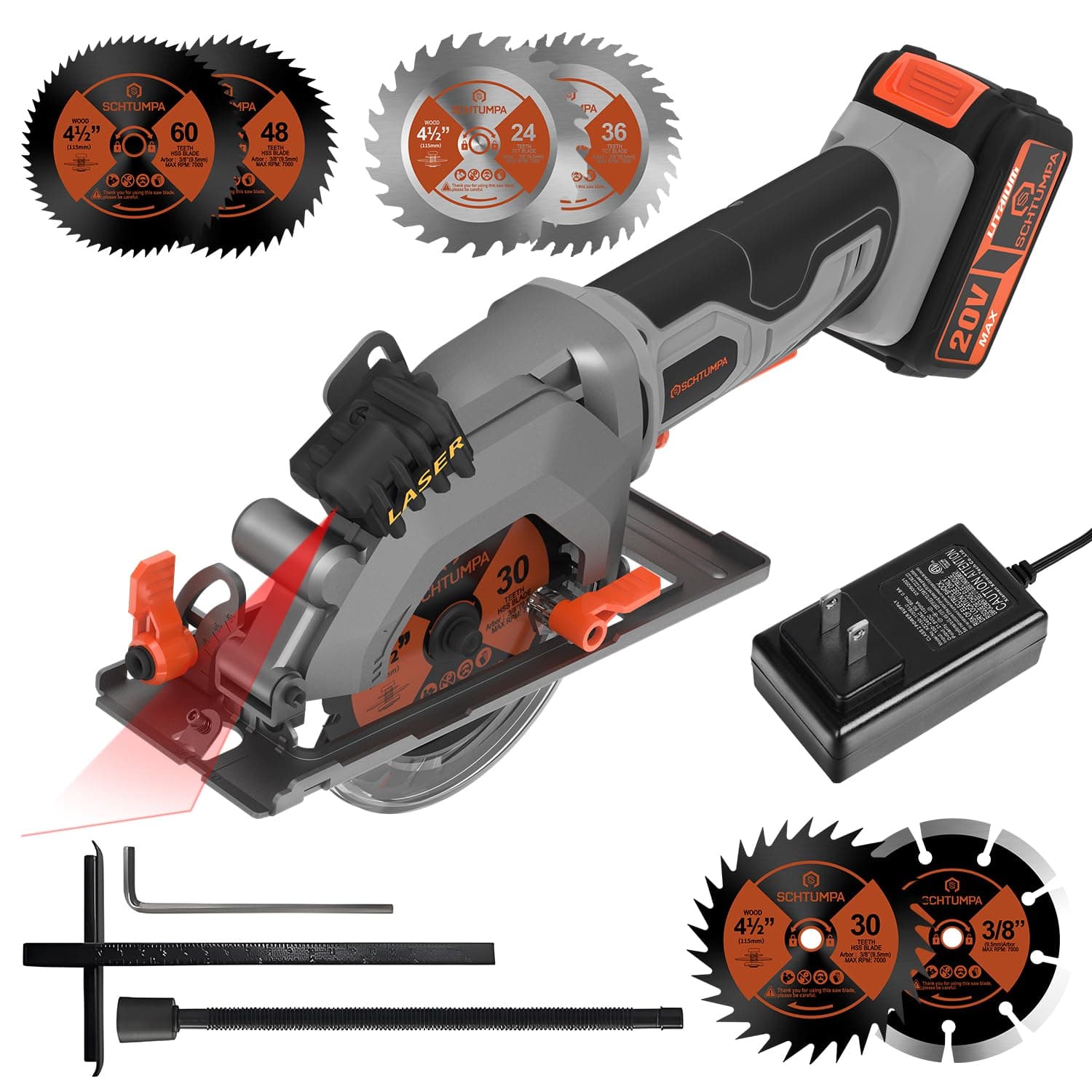 Cordless Circular Saw 4-1/2",20V Compact Mini Circular Saw 3400RPM & 4.0 Ah battery & Fast Charger,Dust Collection,6 Different Cutting Blades for Wood,PVC,Soft Metal & Tile