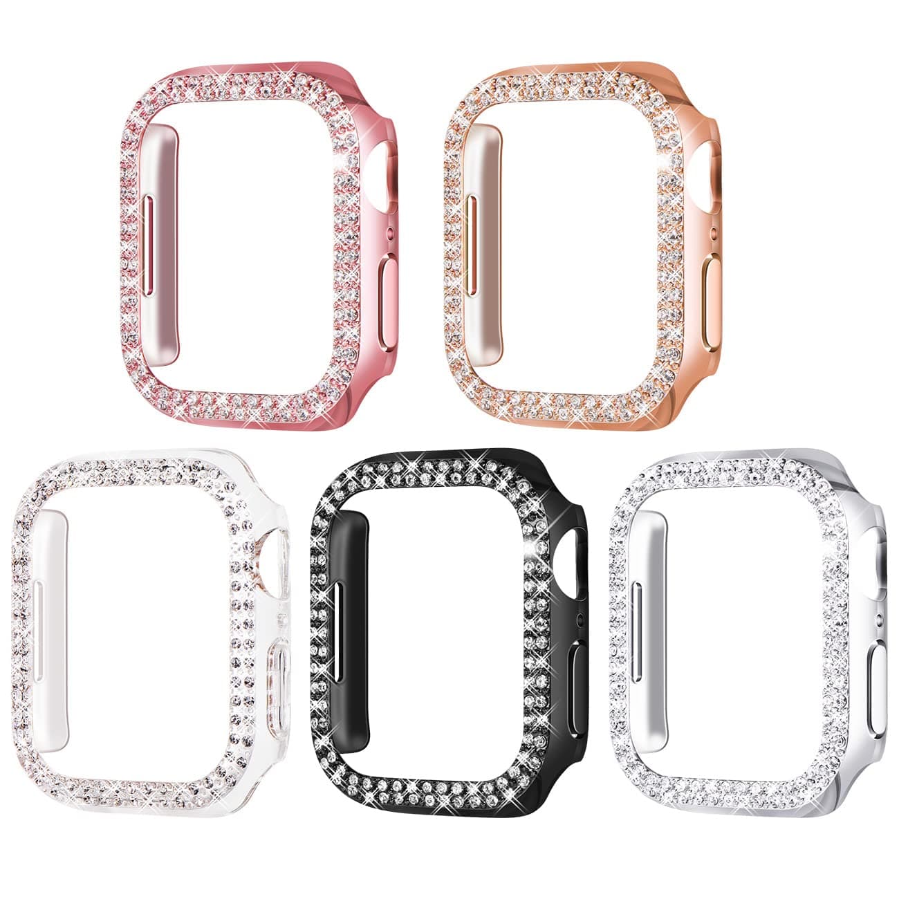 41mm Case Compatible with Apple Watch 9 8 7 Case, Bling Cover Diamond Bumper Protective Case for Apple Watch Series 9 Series 8 Series 7 41mm, 5 Packs, Rose Gold/Pink/Black/Silver/Clear