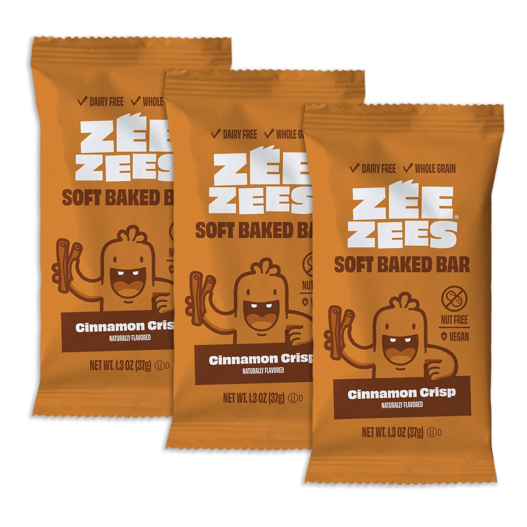 Zee Zees Cinnamon Crisp Soft Baked Snack Bars, 1.3 oz, 30 pack, Nut Free, Whole Grain, Safe for School, On-The-Go, Kosher, Allergy Friendly