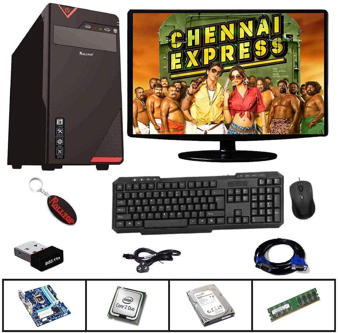 Rolltop®® Assembled Desktop Computer,Intel Core 2 Duo 3.0 GHZ Processor,G 31 Motherboard, 15 Inch LED Monitor with Windows 7 & Office Trial Version, RAM 2GB (160GB)