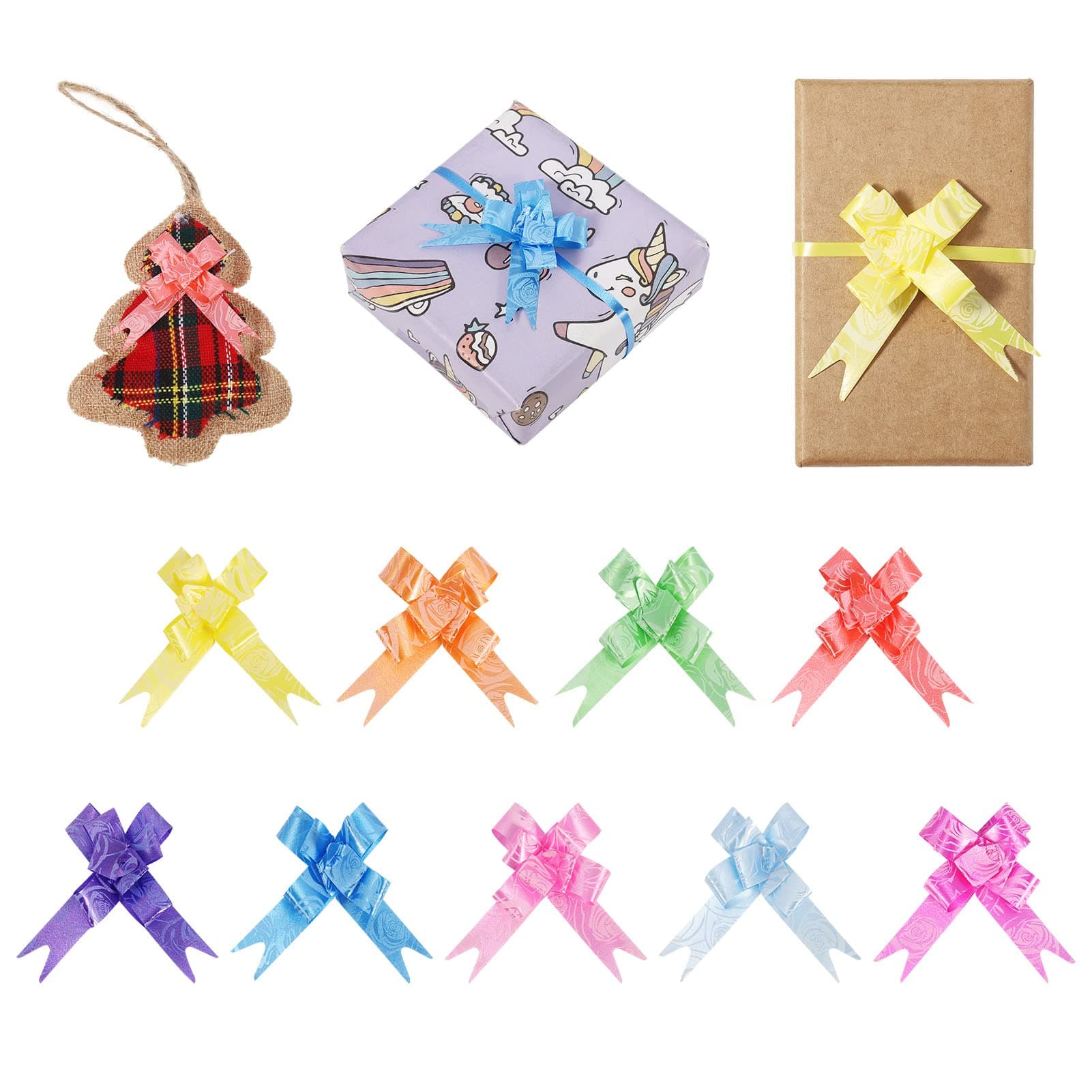 Popuppe90 Pcs Pull Bows Set,9 Colors Present Basket Knot Ribbon Bows Wrapping Pull Bows,Present String Wrapping Decorative Bows for Wedding Birthday Present Gifts