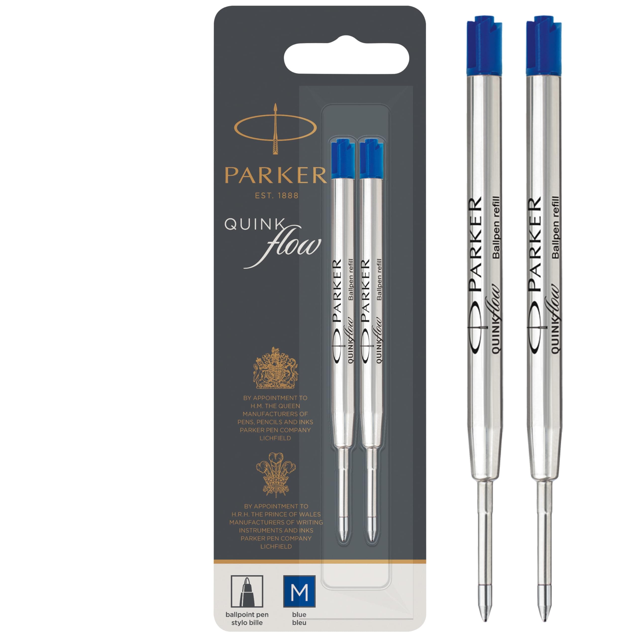 Ballpoint Pen Refills | Medium Point | Blue QUINKflow Ink | 2 Count