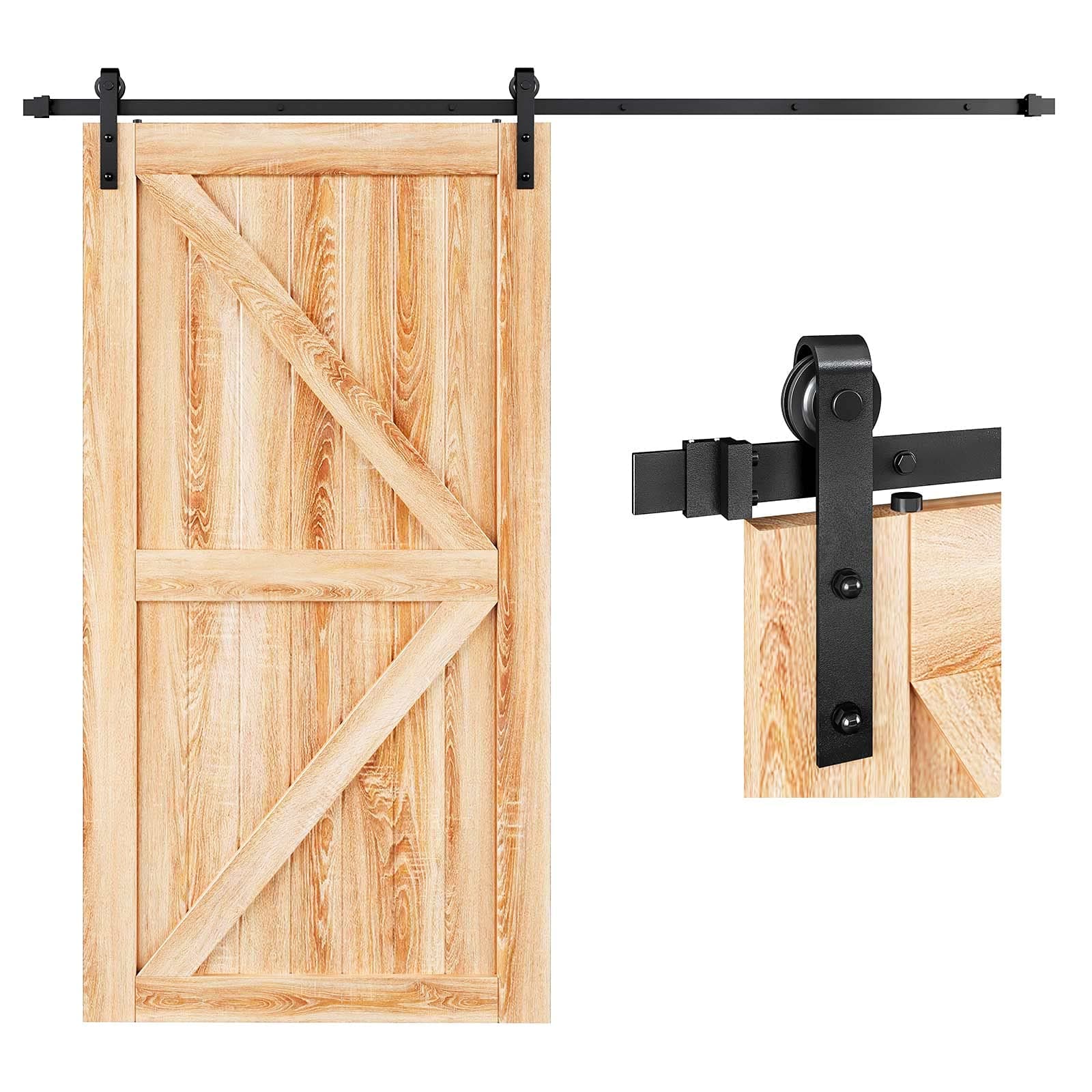 EaseLife 8 FT Sliding Barn Door Hardware Track Kit,Basic J Pulley,Slide Smoothly Quietly,Easy Install (8FT Track Kit for 40"~48" Wide Single Door)