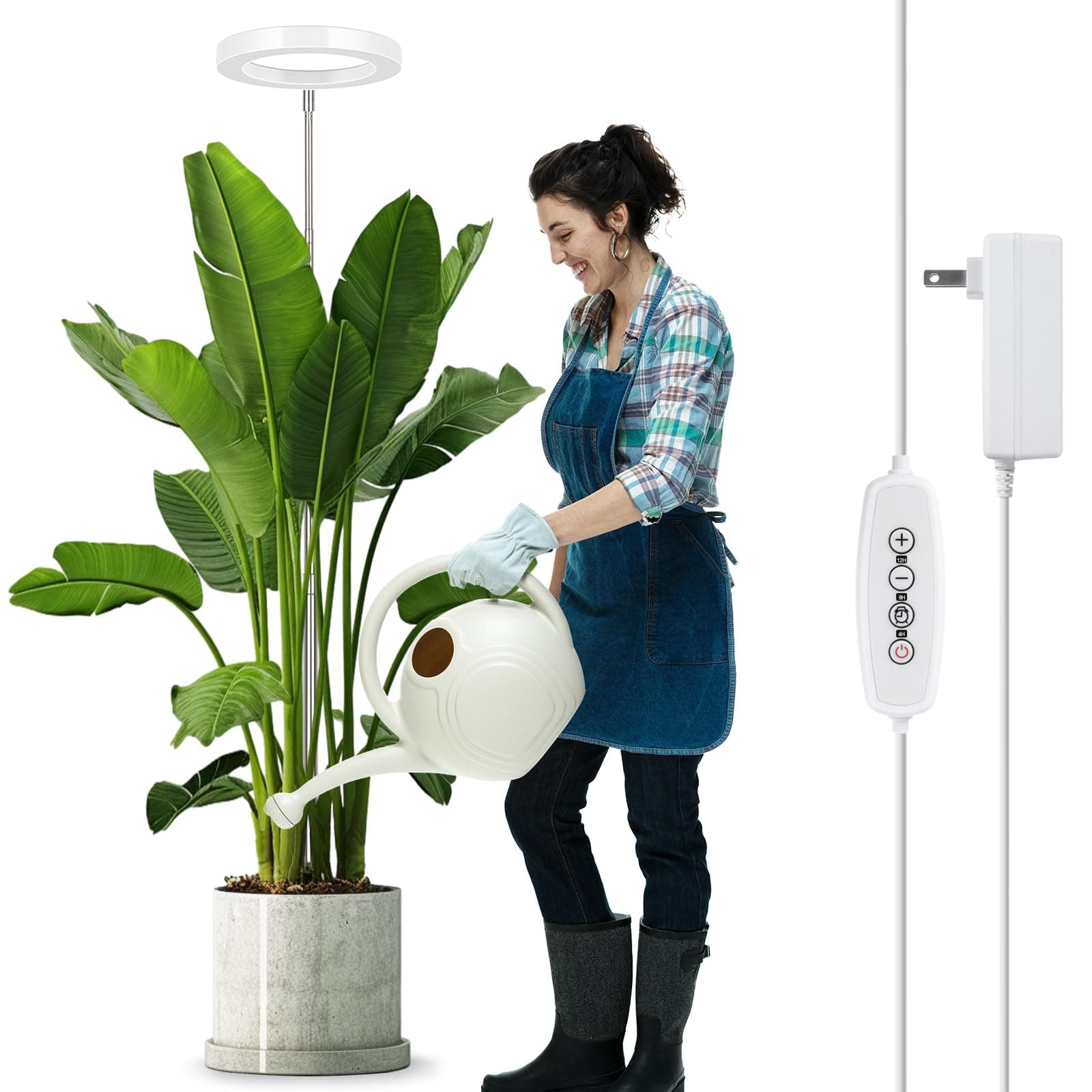 LORDEM Grow Light for Indoor Plants, 7.9" Full Spectrum LED Plant Grow Light, Height Adjustable Growing Lamp with Auto Timer 4H/8H/12H, 6 Dimmable Levels, Ideal for Indoor Large Tall Plants Growth