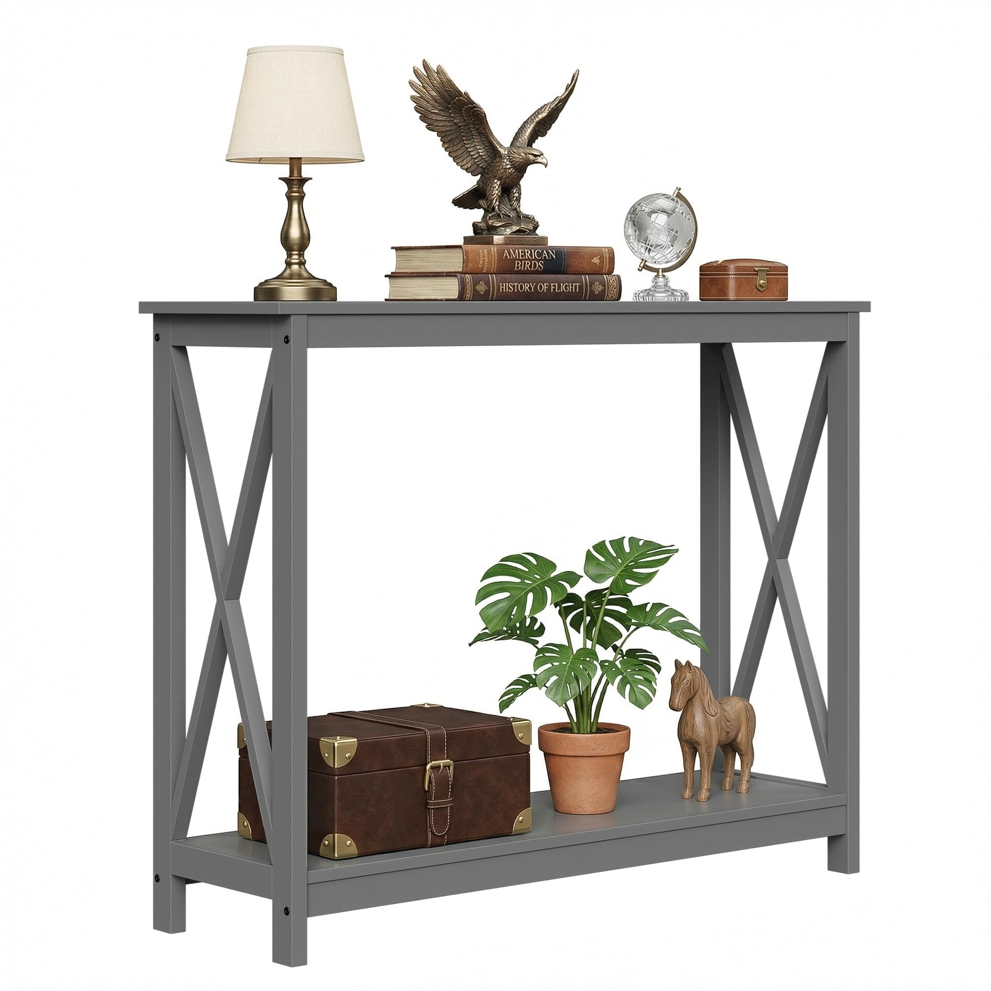 ZENY Console Table, Entryway Table, Narrow Sofa Table with 2-Tier Shelves, Entrance Table for Living Room, Entryway, Hallway, Foyer (Grey)