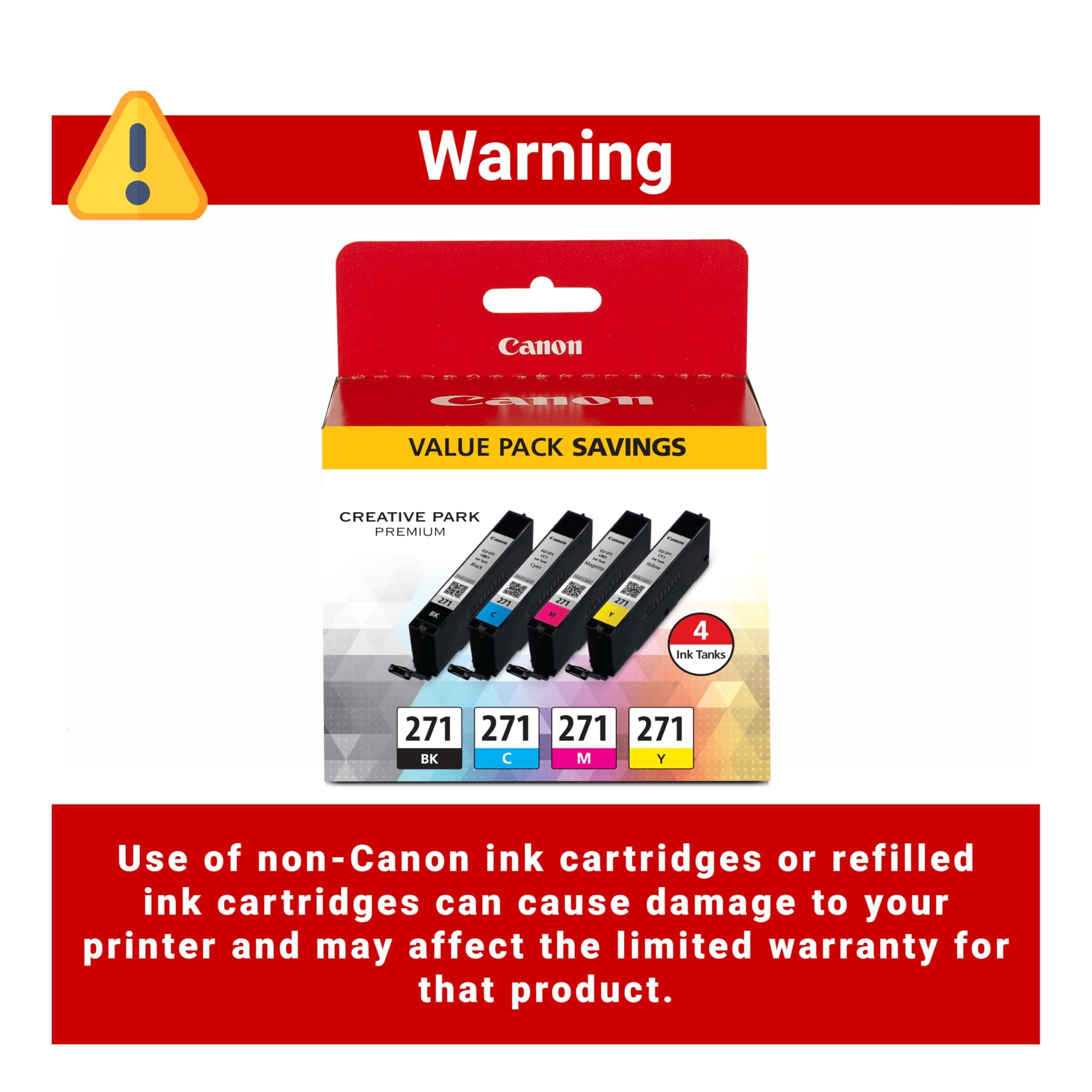 Canon CLI-271 BK/CMY 4 Color Value Pack Compatible to MG6820, MG6821, MG6822, MG5720, MG5721, MG5722, MG7720, TS5020, TS6020, TS8020, TS9020