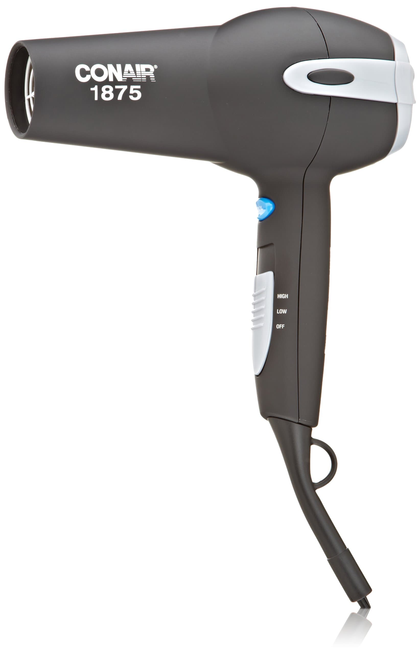 Conair 1875-Watt Ionic Ceramic Hair Dryer with Diffuser and Concentrator, Black