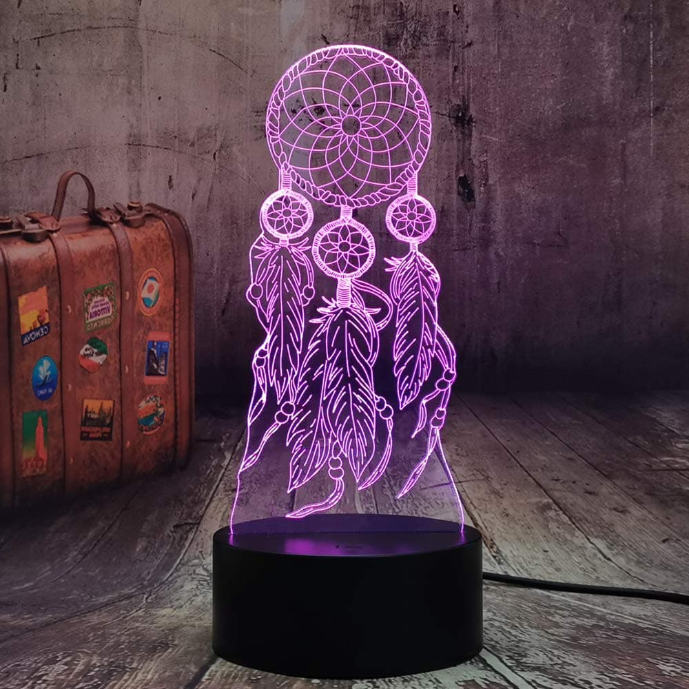 Bri-moryea Creative Valentine Wind Chimes Table Lamp Switch Dream Catcher 3D LED Touch Illusion Night Light Bedroom Party Desk Decor Lamp Girls Xmas Present (Dreamcatcher)