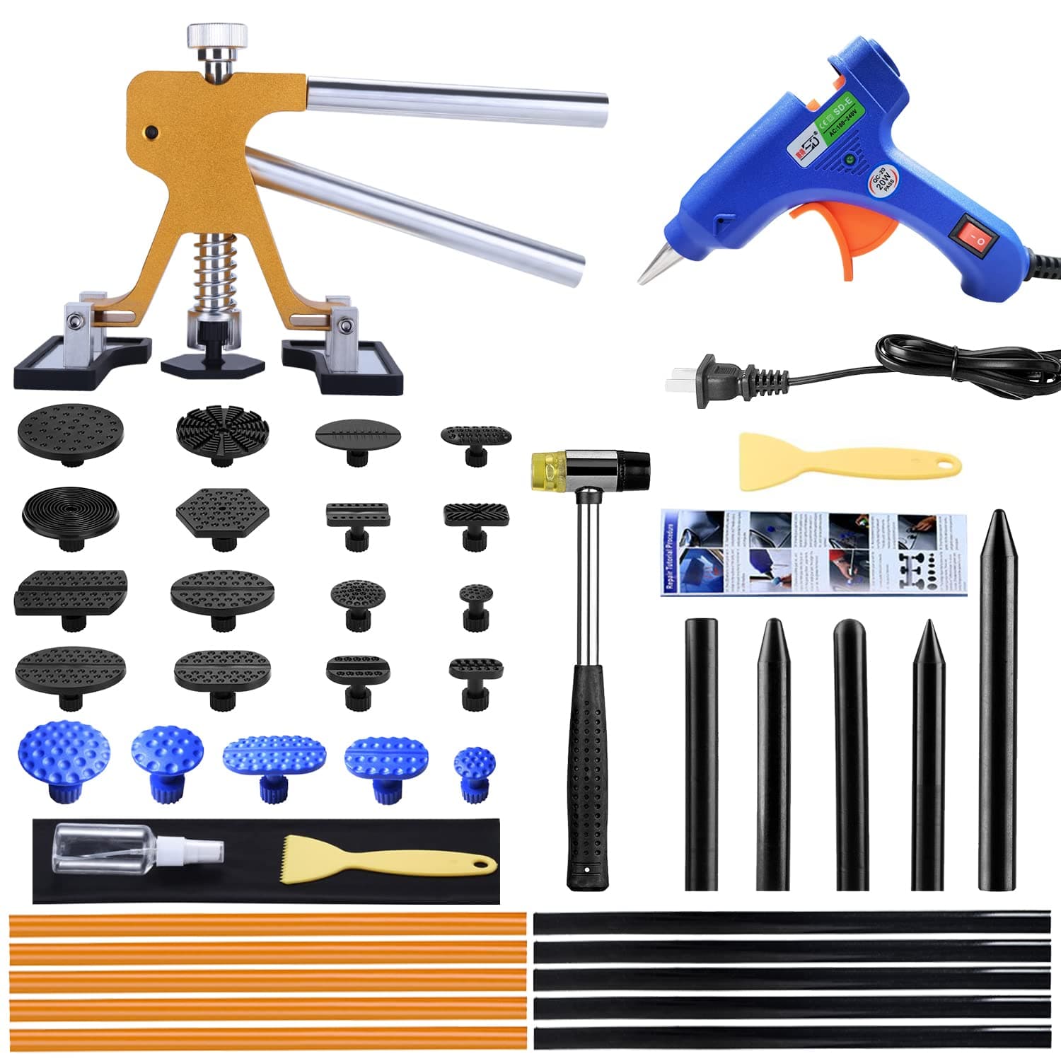 Gliston Auto Dent Puller Kit - Adjustable Golden Dent Remover Tools Paintless Dent Repair Kit Dent Lifter Puller for Car Large & Small Ding Hail Dent Removal