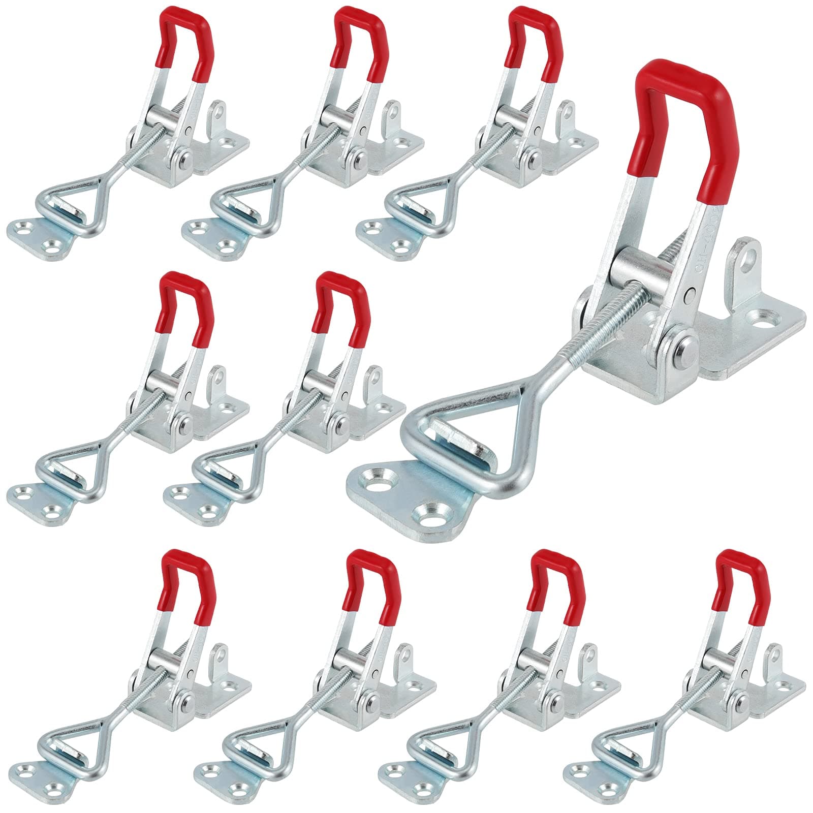 SHEUTSAN 10 Pack Adjustable Toggle Clamps with Locking Hole, 4002 Type Hold Down Toggle Latch Clamp with Red Handle, 485 Lbs Holding Capacity Toggle Clamp Horizontal Quick Release Tool
