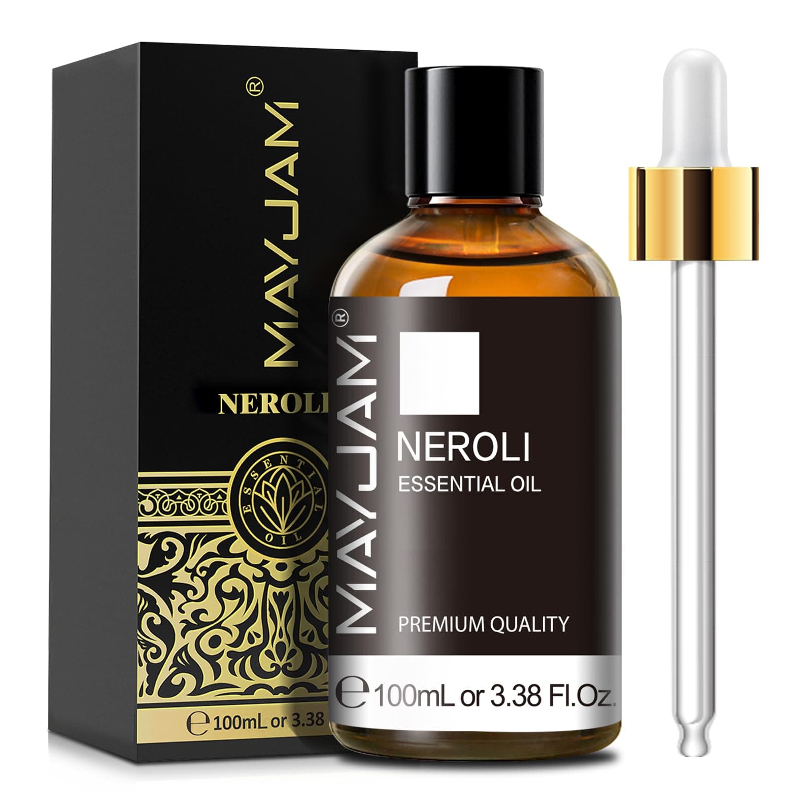 Neroli Essential Oil, MAYJAM Pure Essential Oils for Diffusers, 3.38FL.OZ/100ML Large Volume Neroli Oil with Premium Glass Dropper