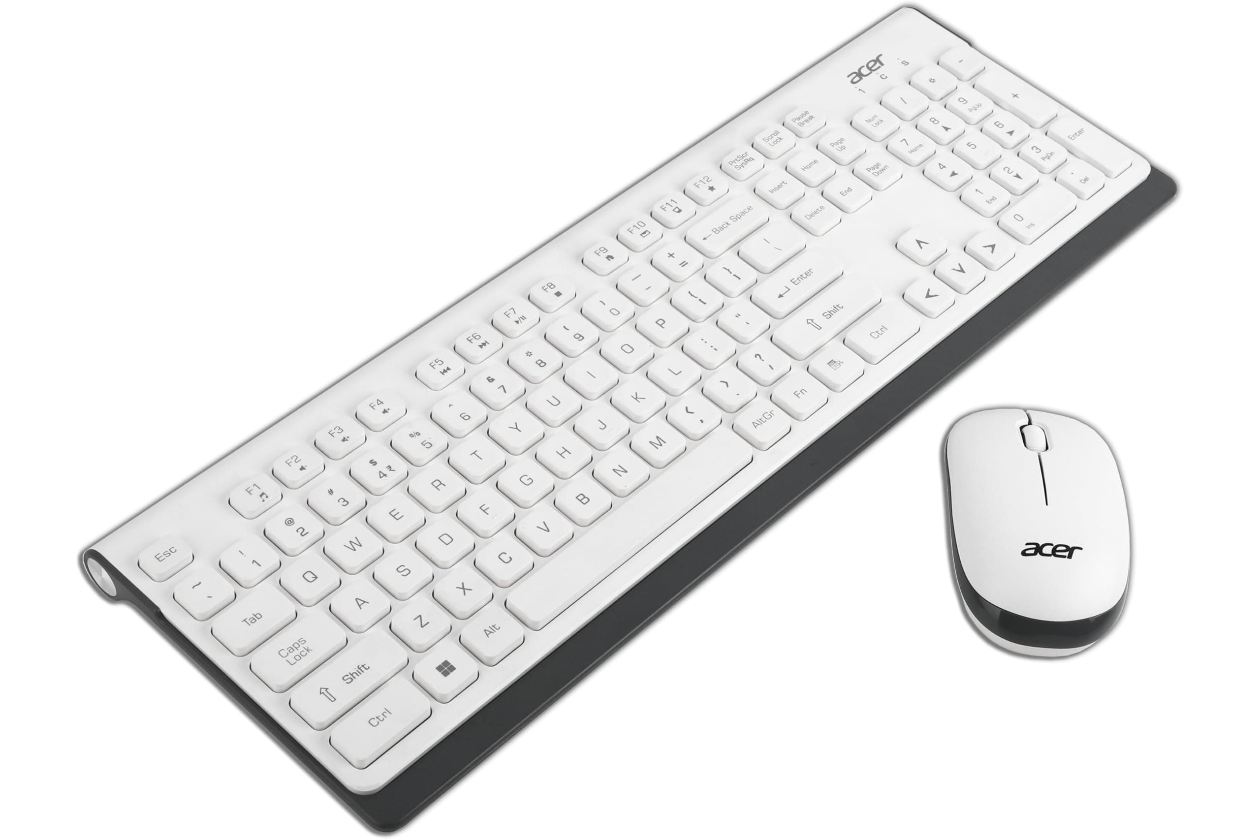 Acer Wireless Keyboard & Mouse Combo with Attractive Durable Design, 2.4GHz Nano Receiver, 10m Range, Indian Rupee Key Code, 1600 DPI, 10M Keystrokes Life for Microsoft Windows and Mac OS (White/Grey)
