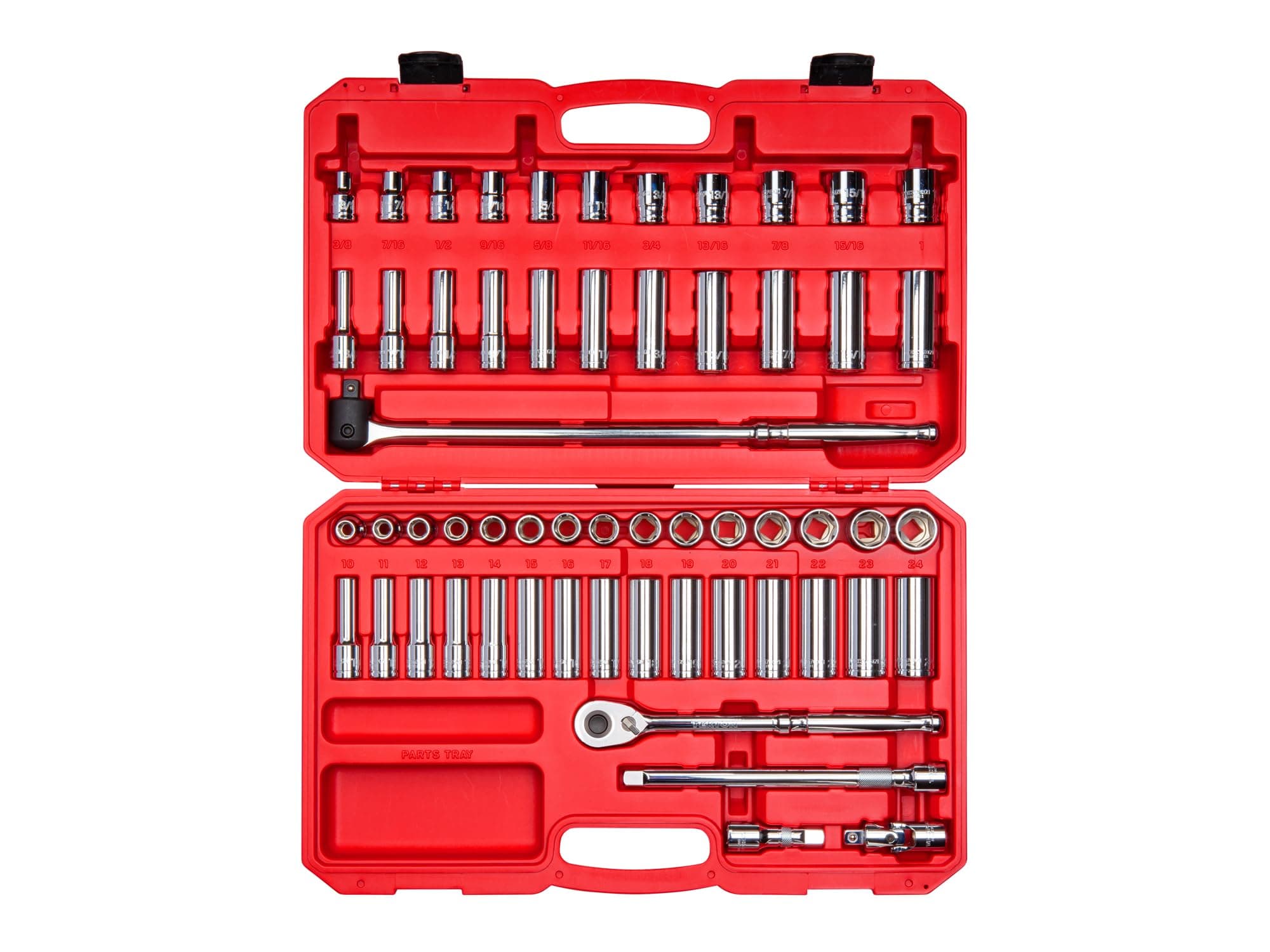 1/2 Inch Drive Shallow and Deep 6-Point Socket and Ratchet Set with Case, 57-Piece (3/8 - 1 in., 10 - 24 mm) | SKT25301