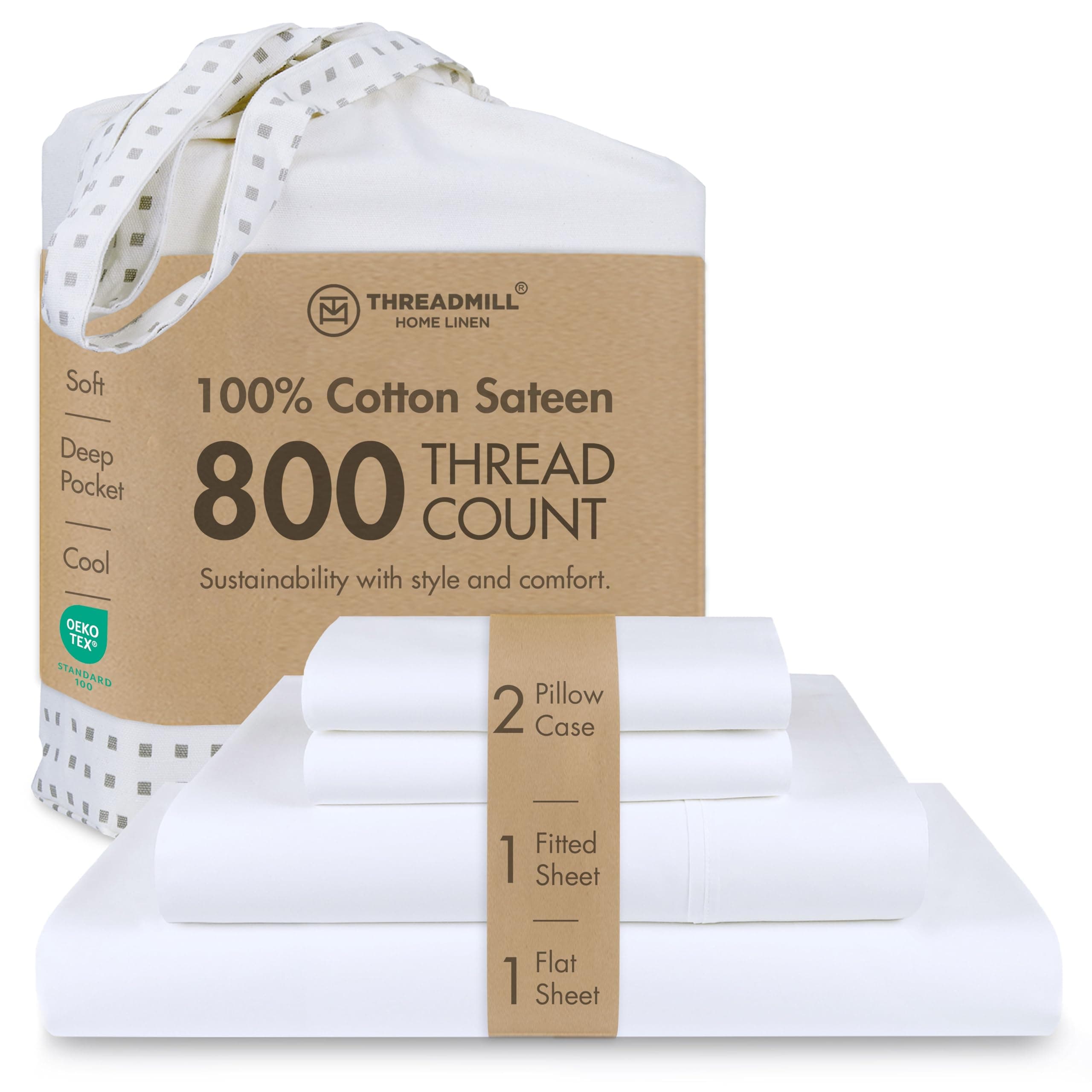 Luxury Queen Sheet Set 800 Thread Count for Queen Size Bed - Hotel White Sateen Queen Bed Sheets, Better Than Egyptian Cotton,4 Pc Solid Soft Breathable Bed Set, Fits 16" Deep Pocket